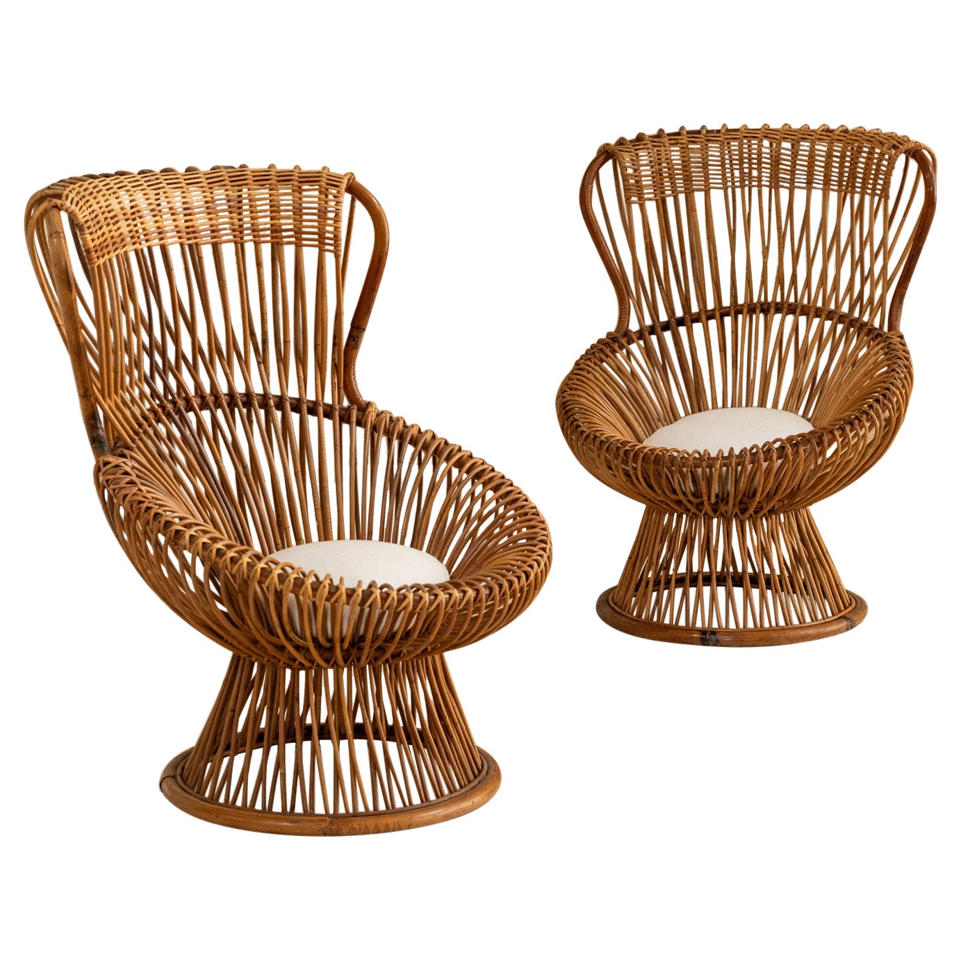 Midcentury Italian "Margherita" Rattan Armchairs by Franco Albini for Bonacina