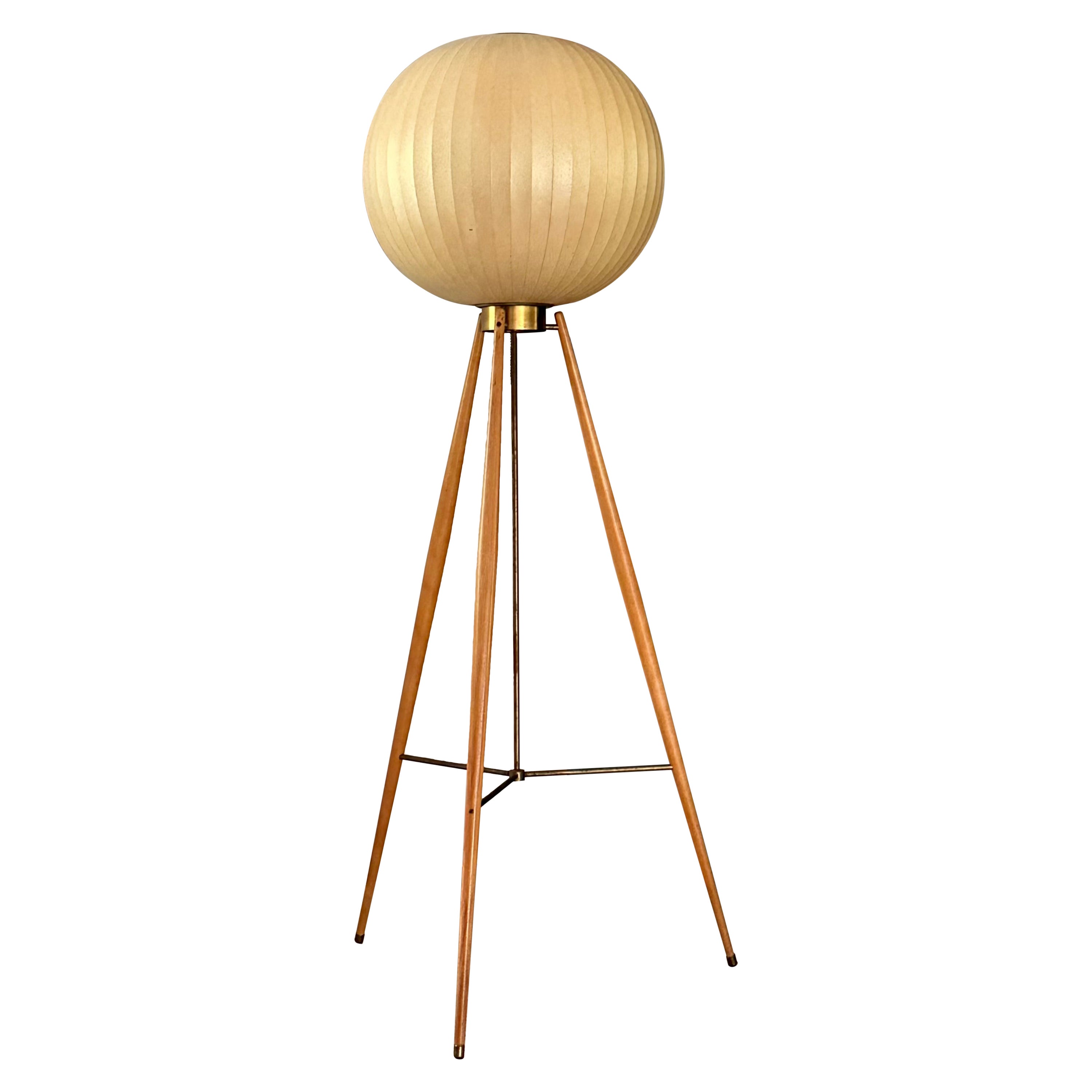 Extremely Rare George Nelson Bubble Floor Lamp Original Birch Tripod Base 1950s For Sale