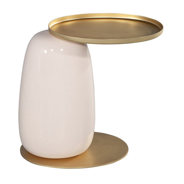 Modern Ceramic Side Table in Pink and Brass For Sale