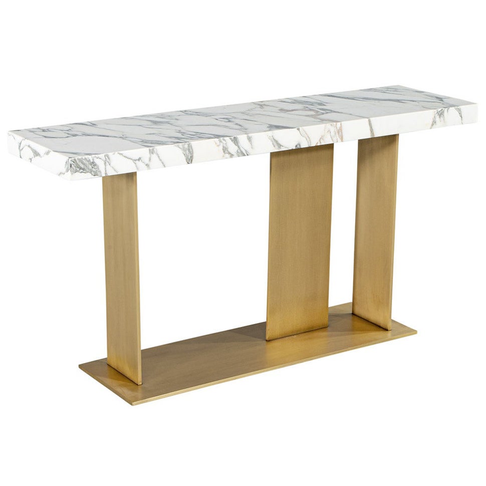 Custom Modern Marble Top Console Table with Brass Base