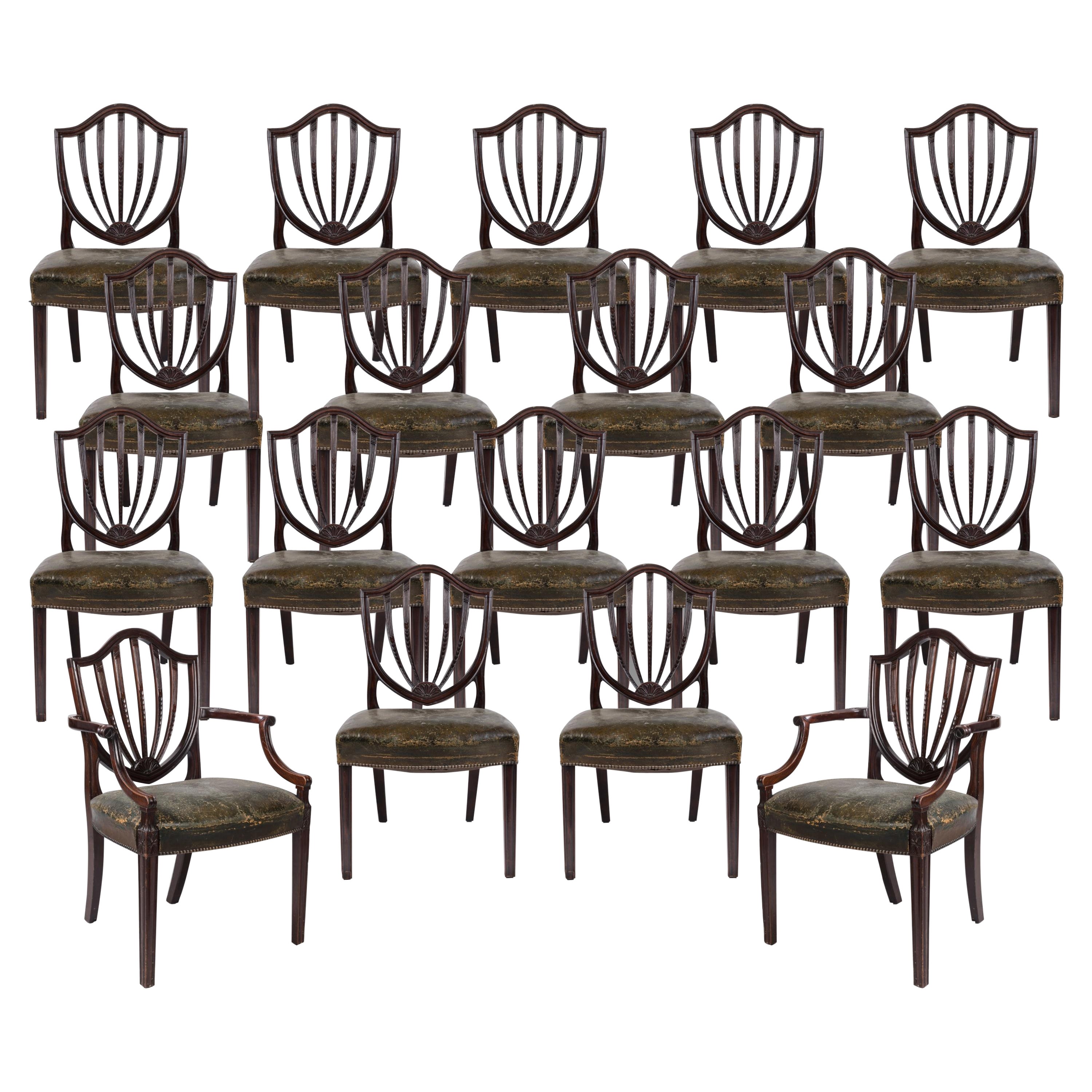 Rare ensemble de 12 chaises de salle à manger en acajou de style géorgien du 19ème siècle