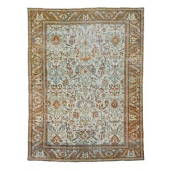 Persian Vintage Mahal Beige And Orange Wool Rug with Allover Pattern