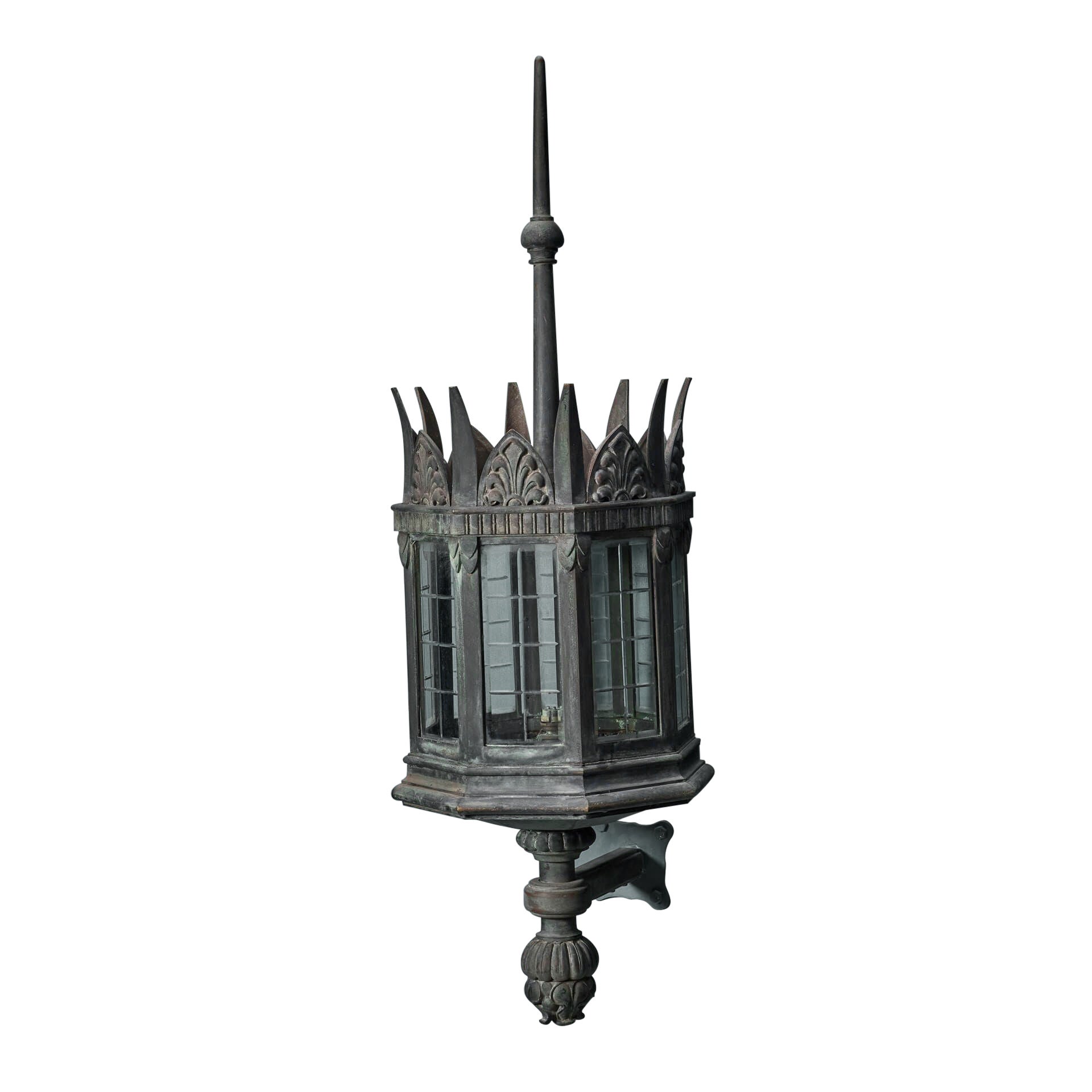 Large Antique Wall Mounted Bronze Lantern For Sale