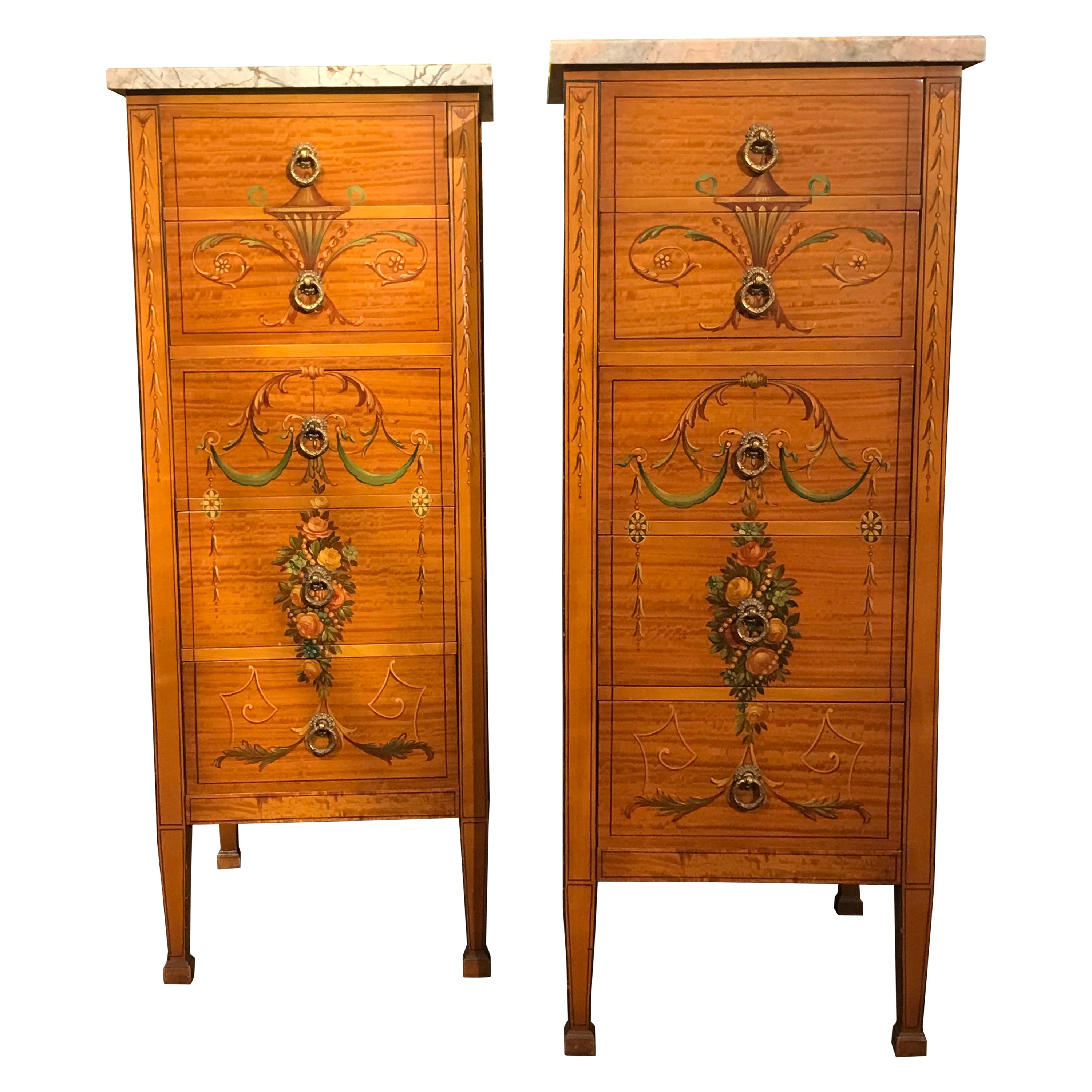Pair of Marble Top Chiffoniers For Sale