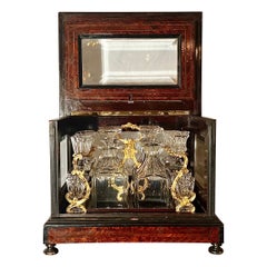 Antike französische „Liqueur Box“ aus Birnenholz mit Original-Kristallgläsern, um 1890