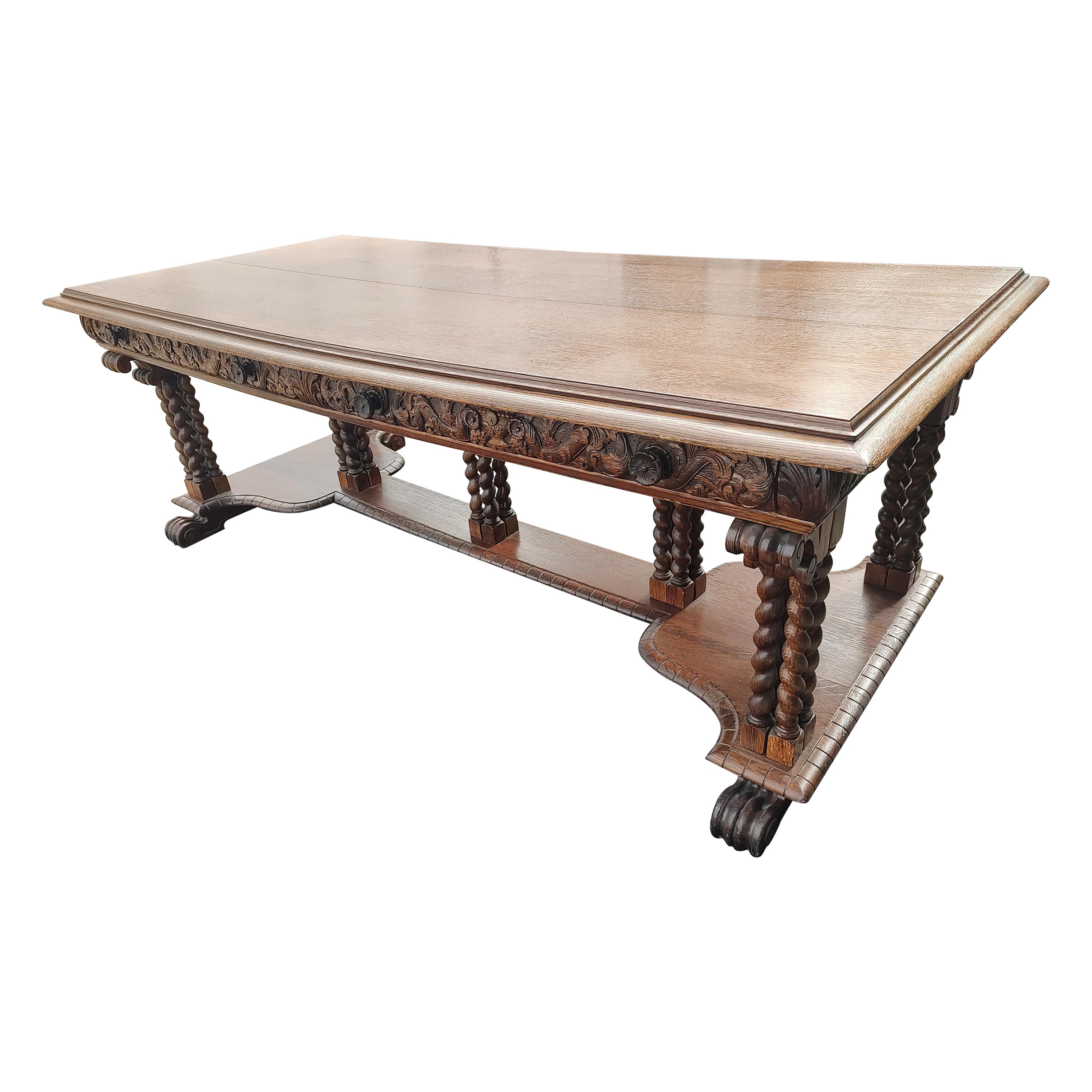 19th Century Large French Oak Library Conference Table Partners Desk For Sale 5