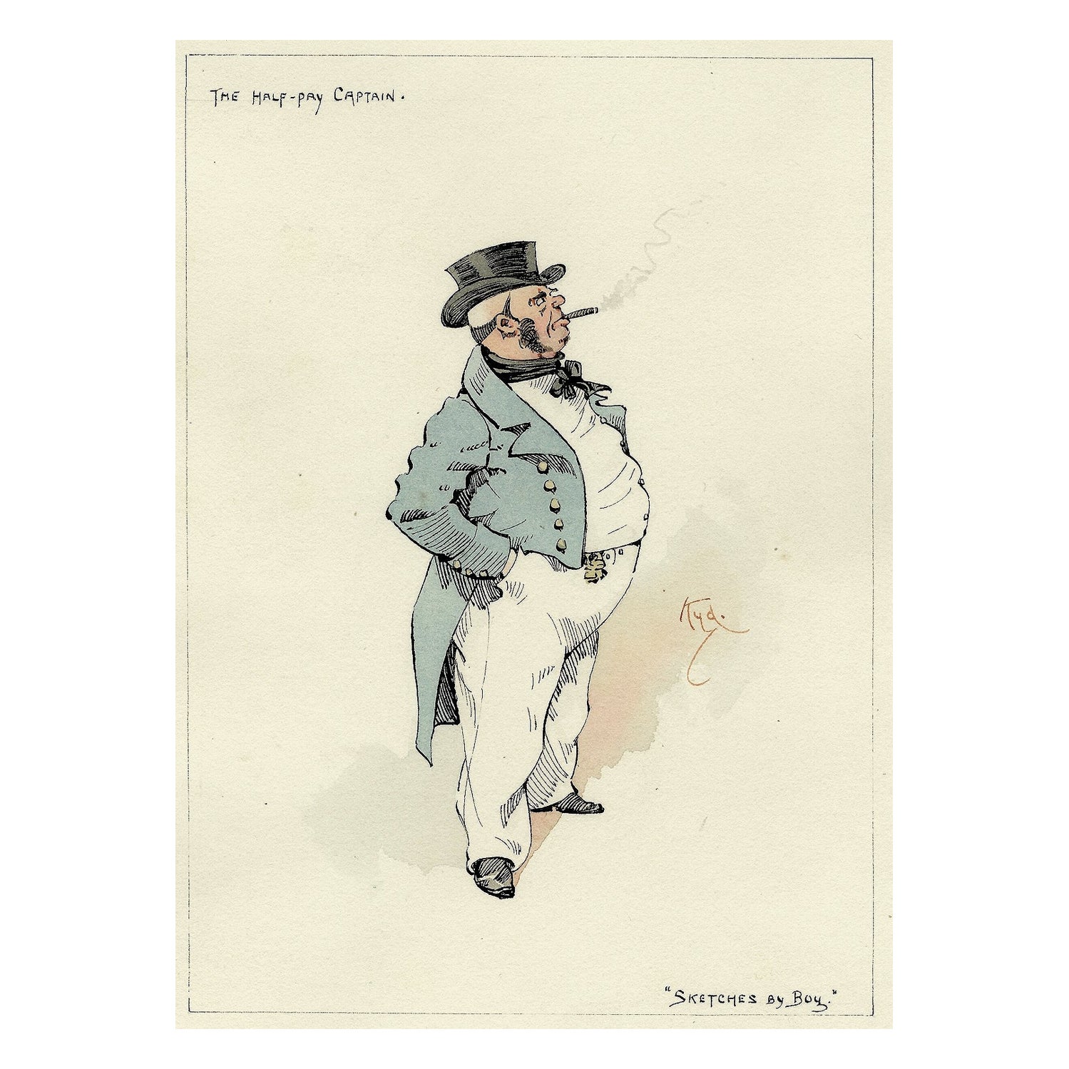 (KYD) - DICKENS - The Half-Pay Captain (from Sketches By Boz) - ORIGINAL SKETCH For Sale