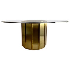 Vintage Mastercraft Dining Table Brass Drum Beveled Glass