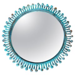 Vintage/Antique Sunburst Mirror en bronze avec patine verte/bleue.