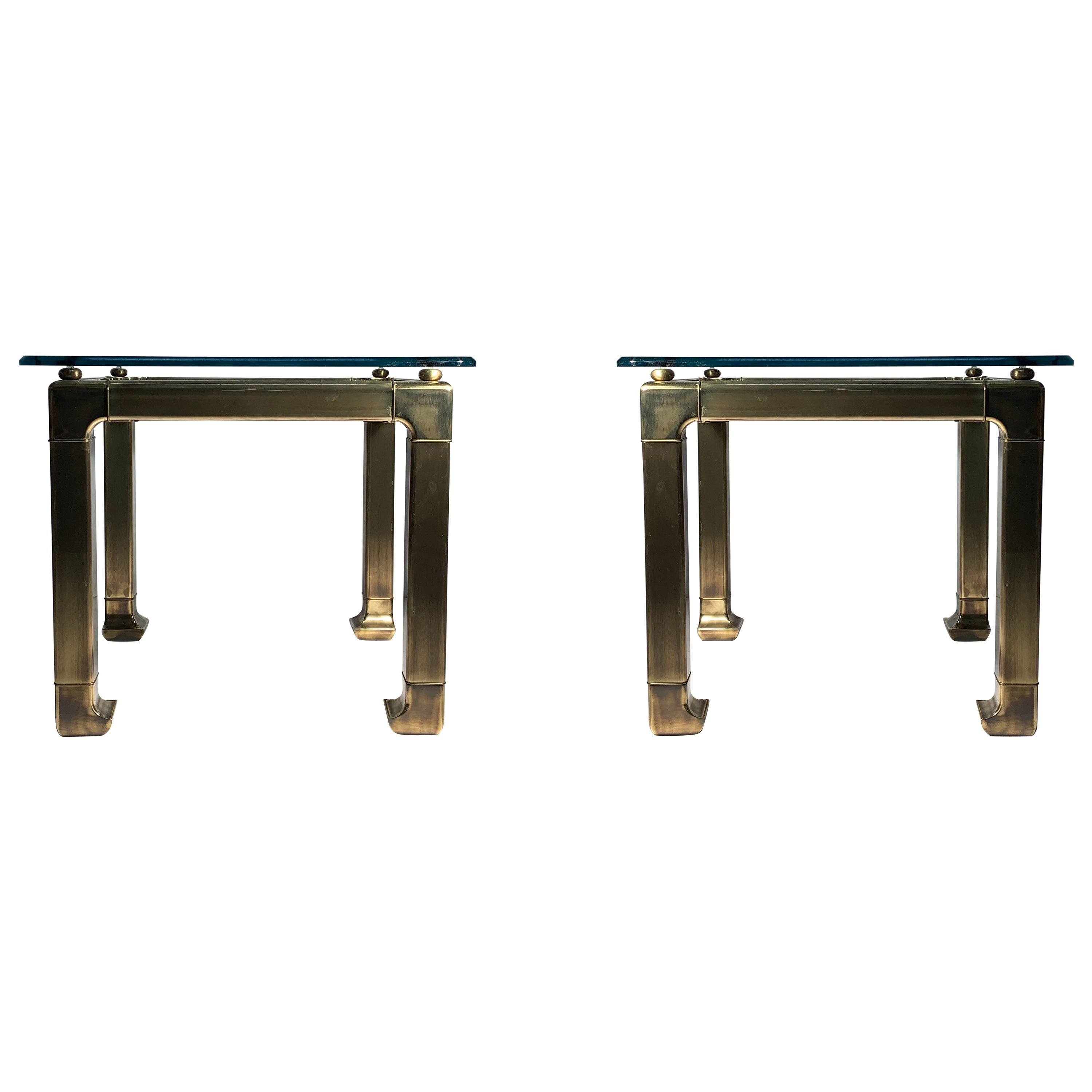 Mastercraft Pair of Brass Chinoiserie Modern End / Side Tables