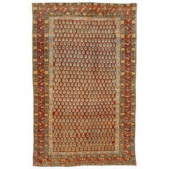Allover Designed Antique Hamadan Persian Wool Rug In Red-Rust Color