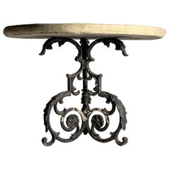 Petite Vintage Garden Table with Elaborate Cast Stone Top