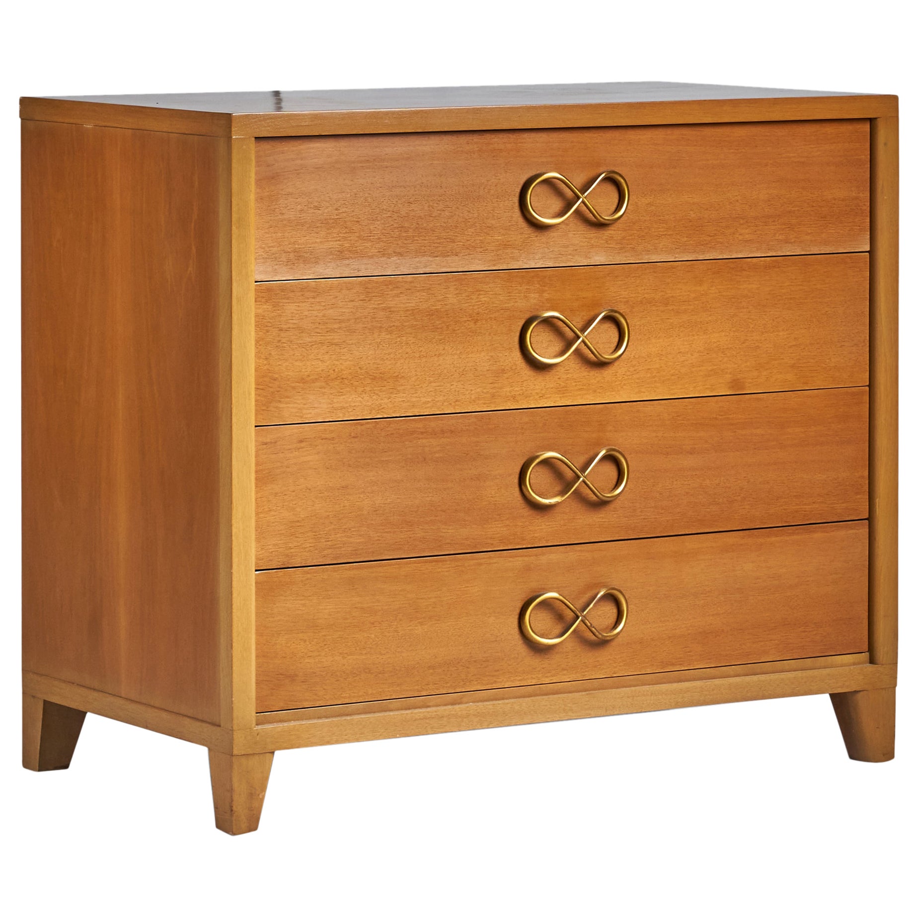 Red Lion Furniture, Chest of Drawers, Walnut, Brass, USA, 1940s For Sale