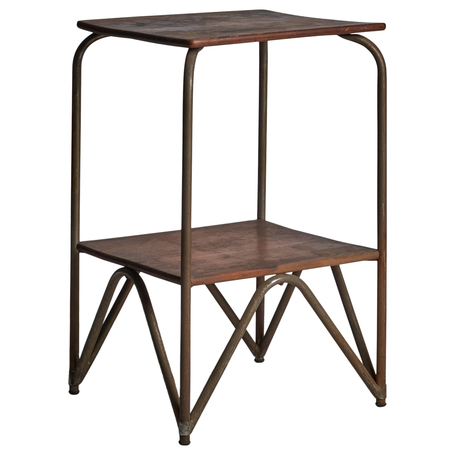 Italian Designer, Side Table, Metal, Wood, Italy, 1930s For Sale