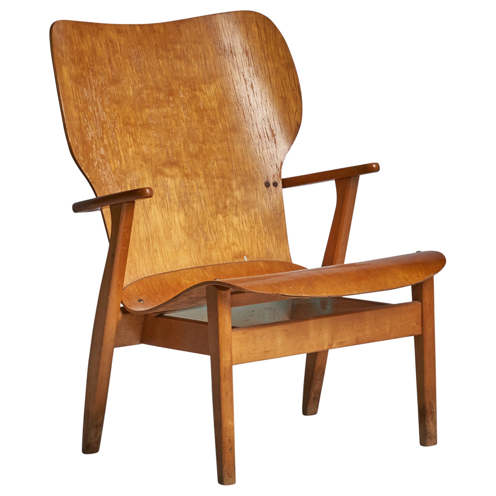 Ilmari Tapiovaara, "Domus" Lounge Chair, Plywood, Finland, 1940s For Sale
