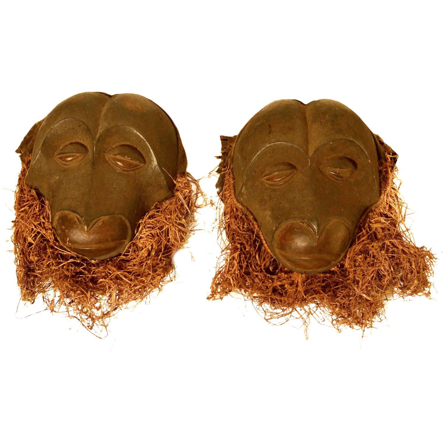Pair of Sculptural African Monkey Masks Introducing  the Year of the Monkey