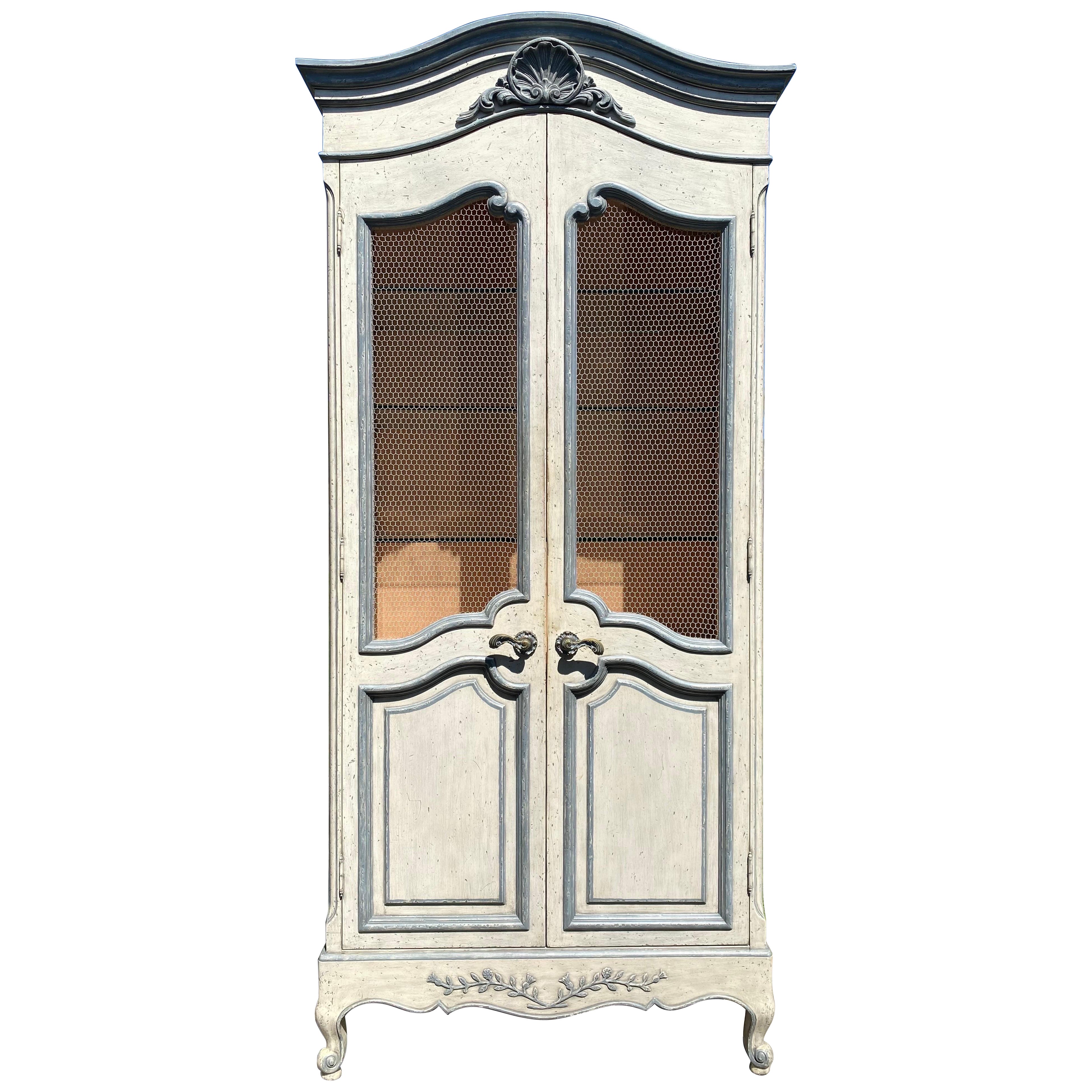 Mid century Vintage gustavian and Style two door armoire after drexel For Sale