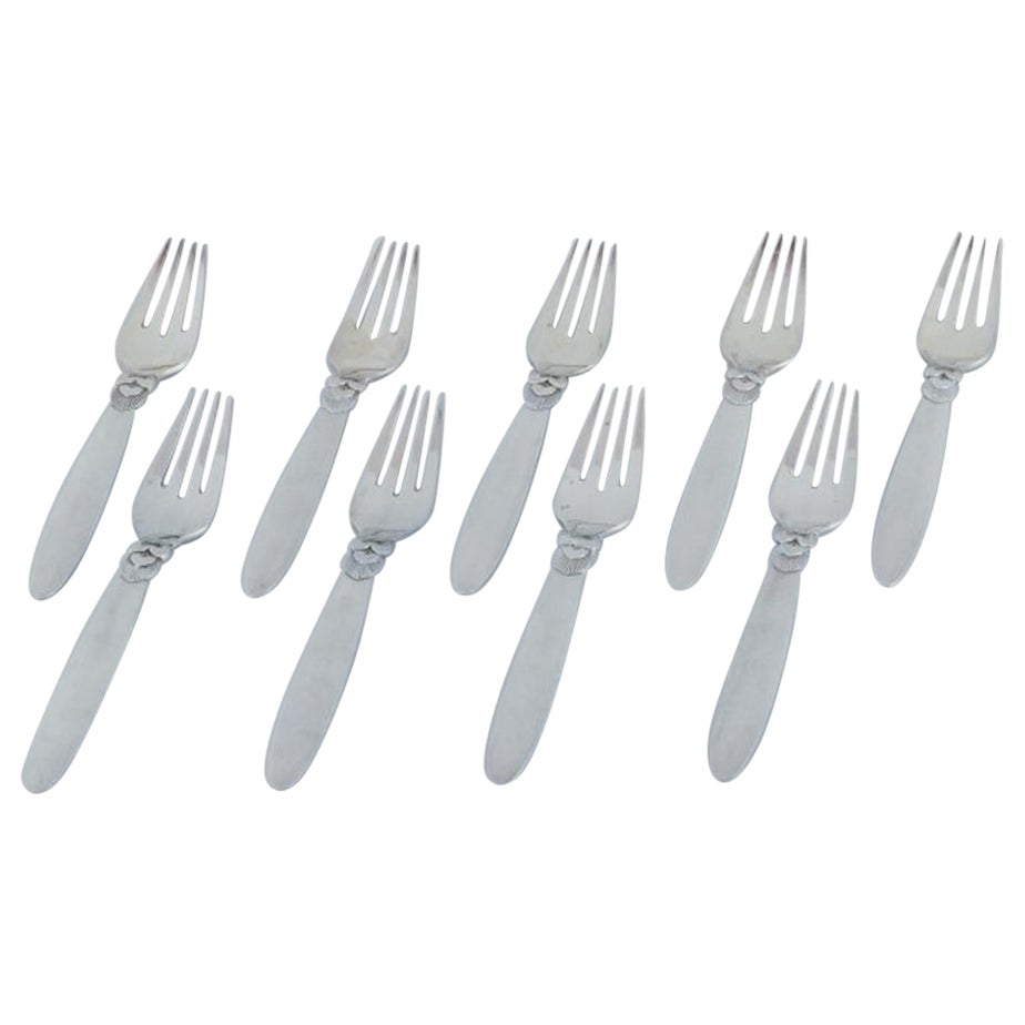 Georg Jensen, Cactus, set of nine sterling silver dinner forks.  For Sale