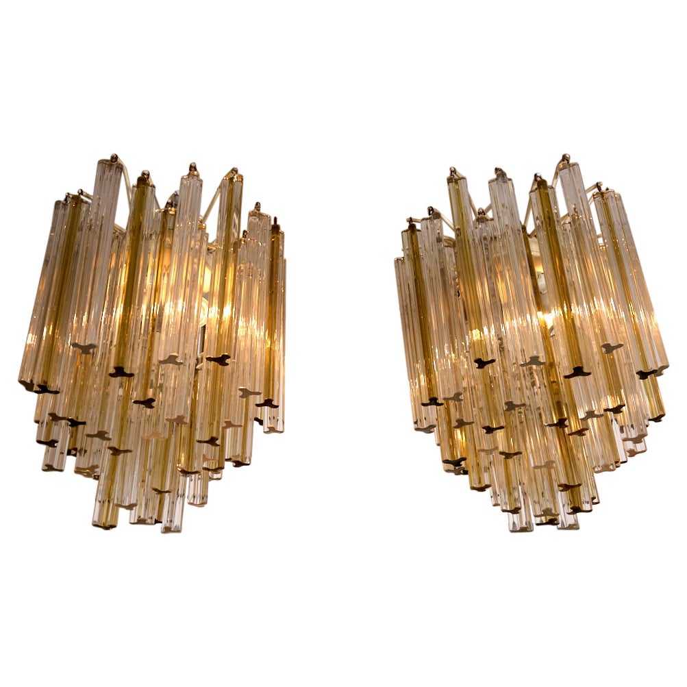 Pair of Venini 'Trilobo' chandeliers. Italy c1960 For Sale