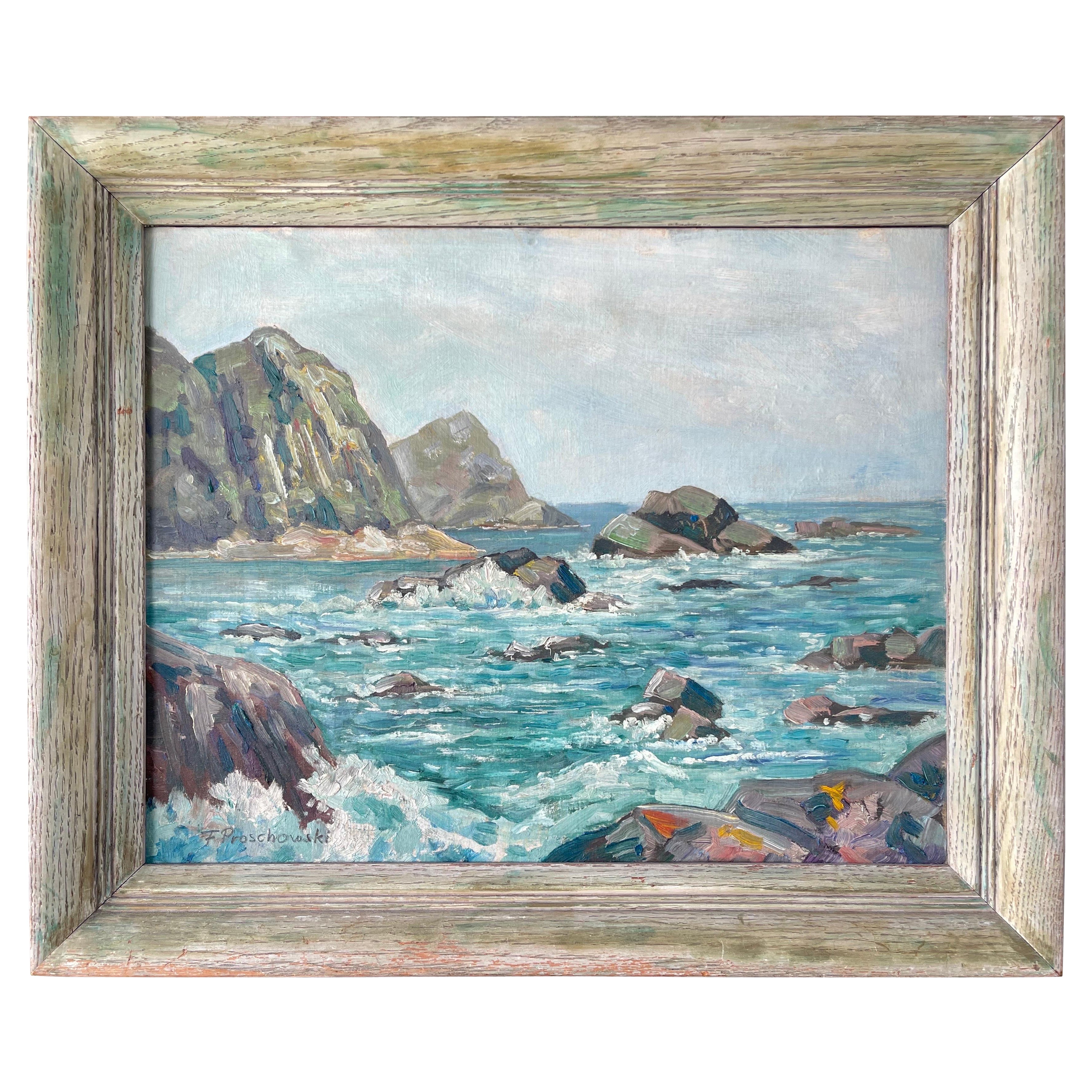 Quadro firmato di Frank Proschwitzky Freyburg sulla spiaggia costiera in vendita