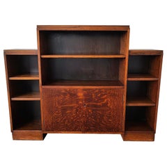 Antique Small Art Deco Tiger Oak Wood Bookshelf Cabinet 1920s