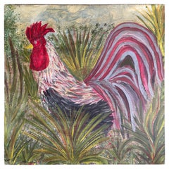 Großes quadratisches Impasto- Hahngemälde von Von