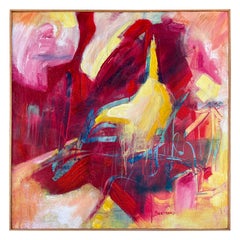 Large Square Abstract Mid Century  Painting by Carol Bertrand
