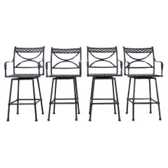 Set of Four Neoclassical Style Aluminum Garden Swivel Barstools
