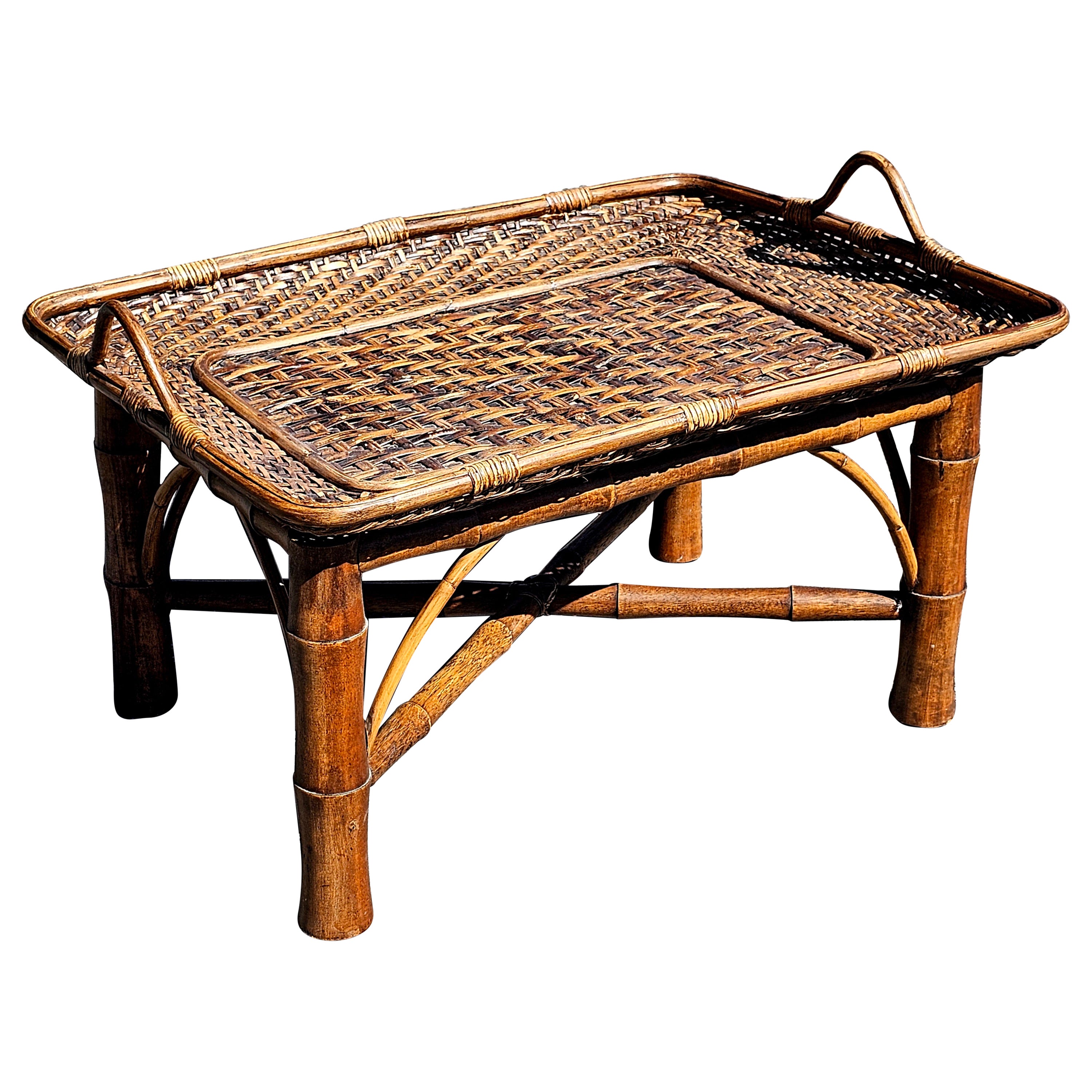 Ralph Lauren Woven Rattan Tray Top and Bamboo Cocktail Table