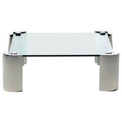 Retro 1980s Sculptural Karl Springer Coffee Table in Glass and Stainless Steel