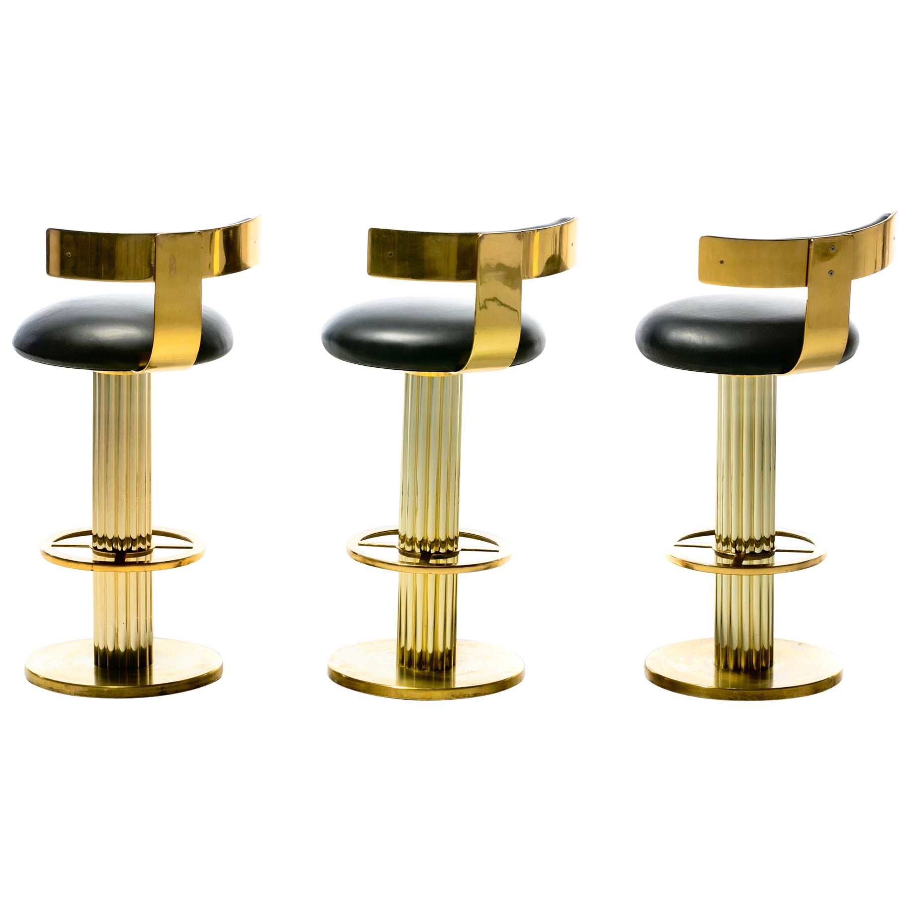 Post Modern Brass Swivel Bar Stools by Design for Leisure c. 1980