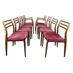 Vintage Set of 8 Mid Century Modern Model 62 & 78 Rosewood Dining Chairs by J. L. Møller