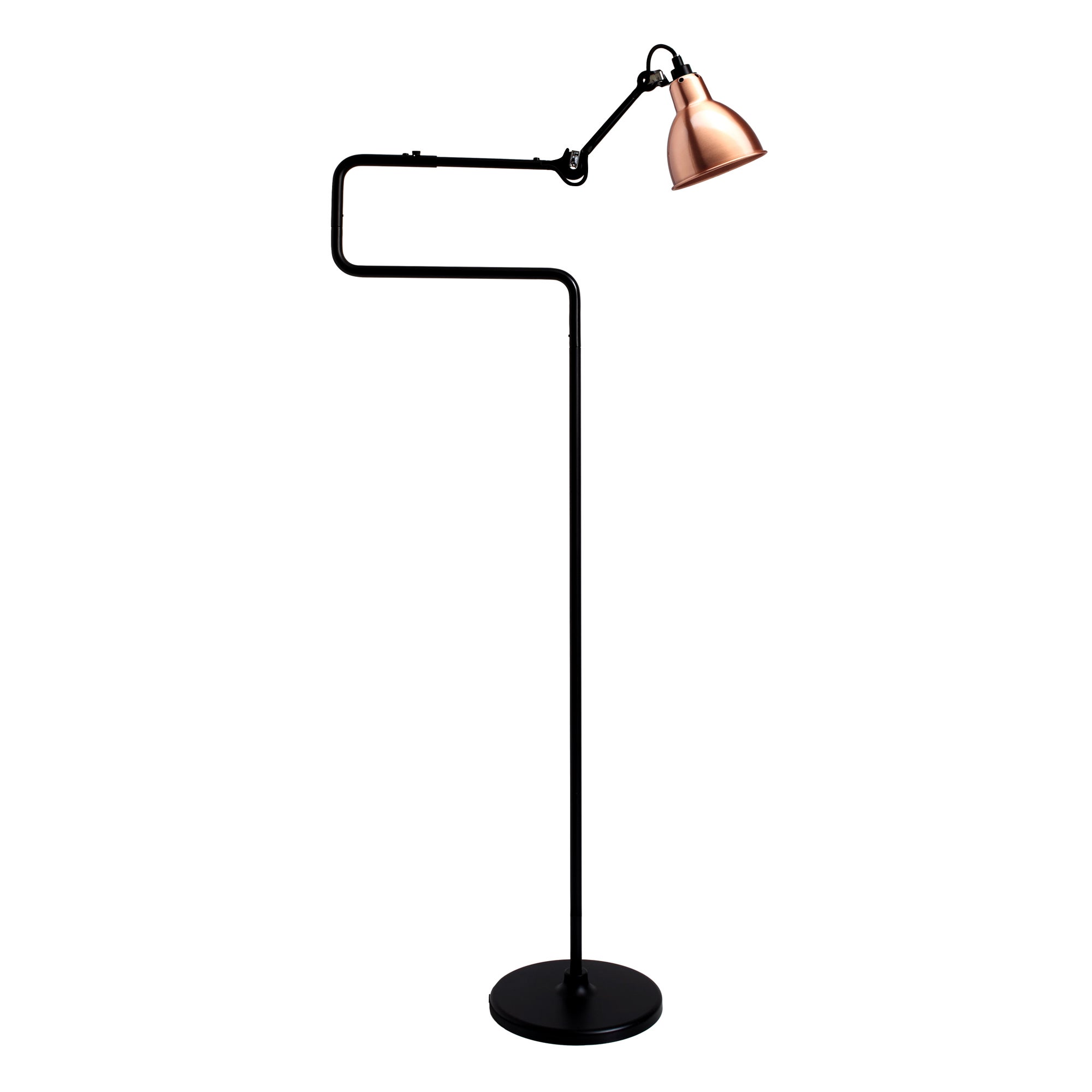 DCW Editions La Lampe Gras N°411 Floor Lamp in Black Arm and Copper Shade For Sale