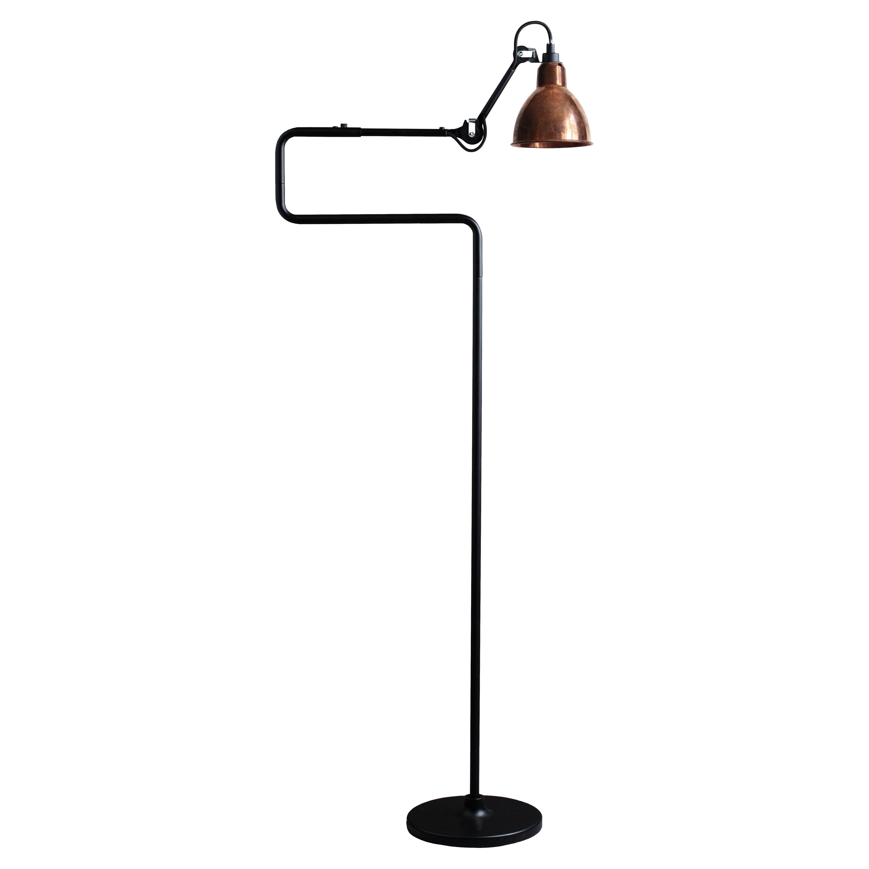 DCW Editions La Lampe Gras N°411 Floor Lamp in Black Arm and Raw Copper Shade For Sale