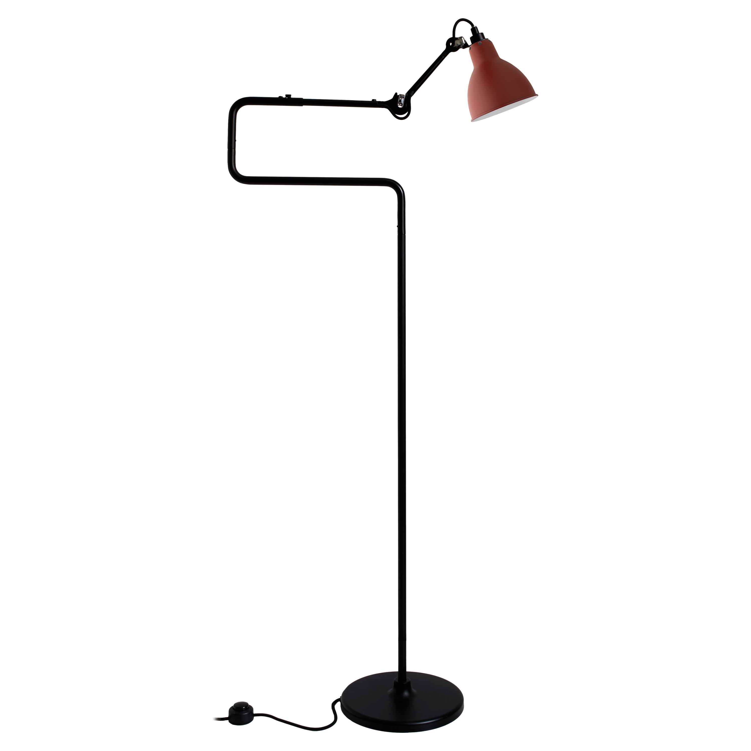 DCW Editions La Lampe Gras N°411 Floor Lamp in Black Arm and Red Shade For Sale
