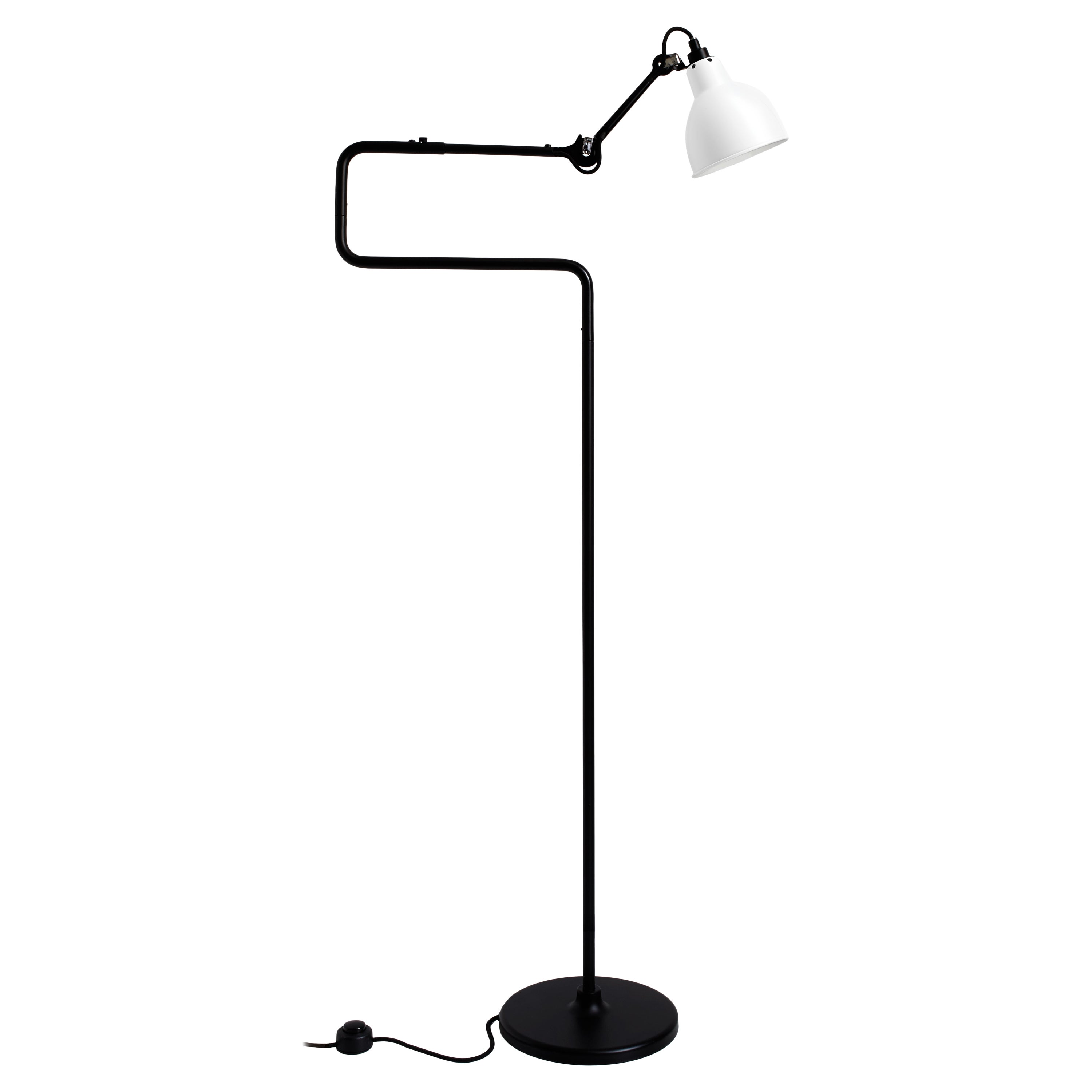 DCW Editions La Lampe Gras N°411 Floor Lamp in Black Arm and White Shade For Sale