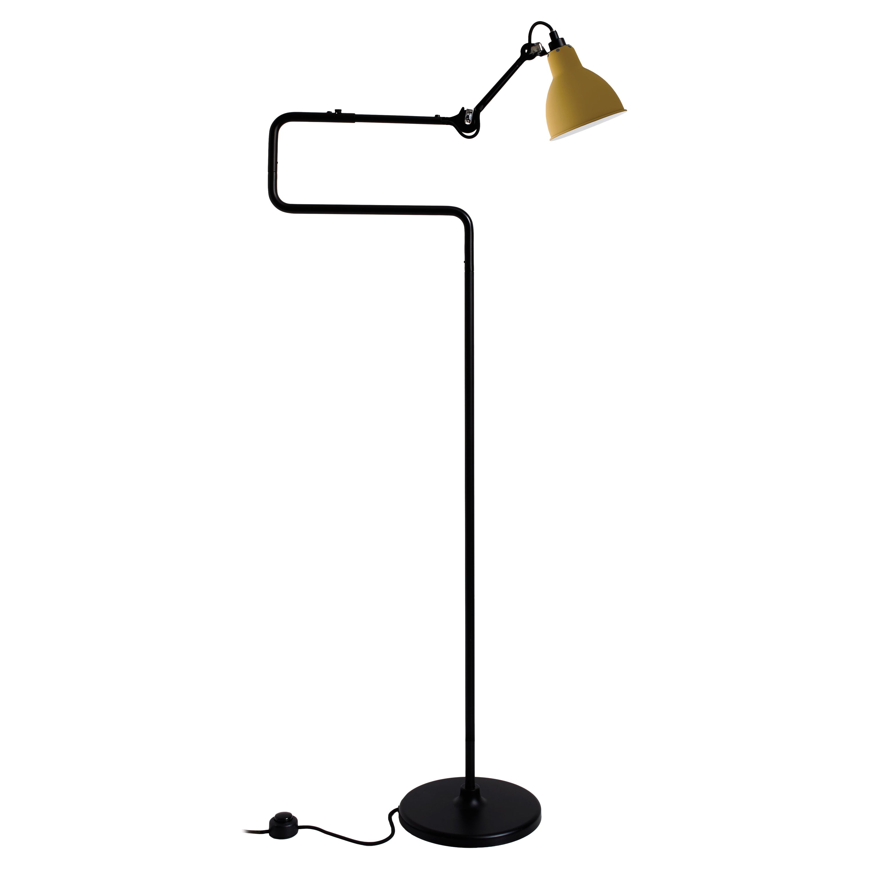 DCW Editions La Lampe Gras N°411 Floor Lamp in Black Arm and Yellow Shade