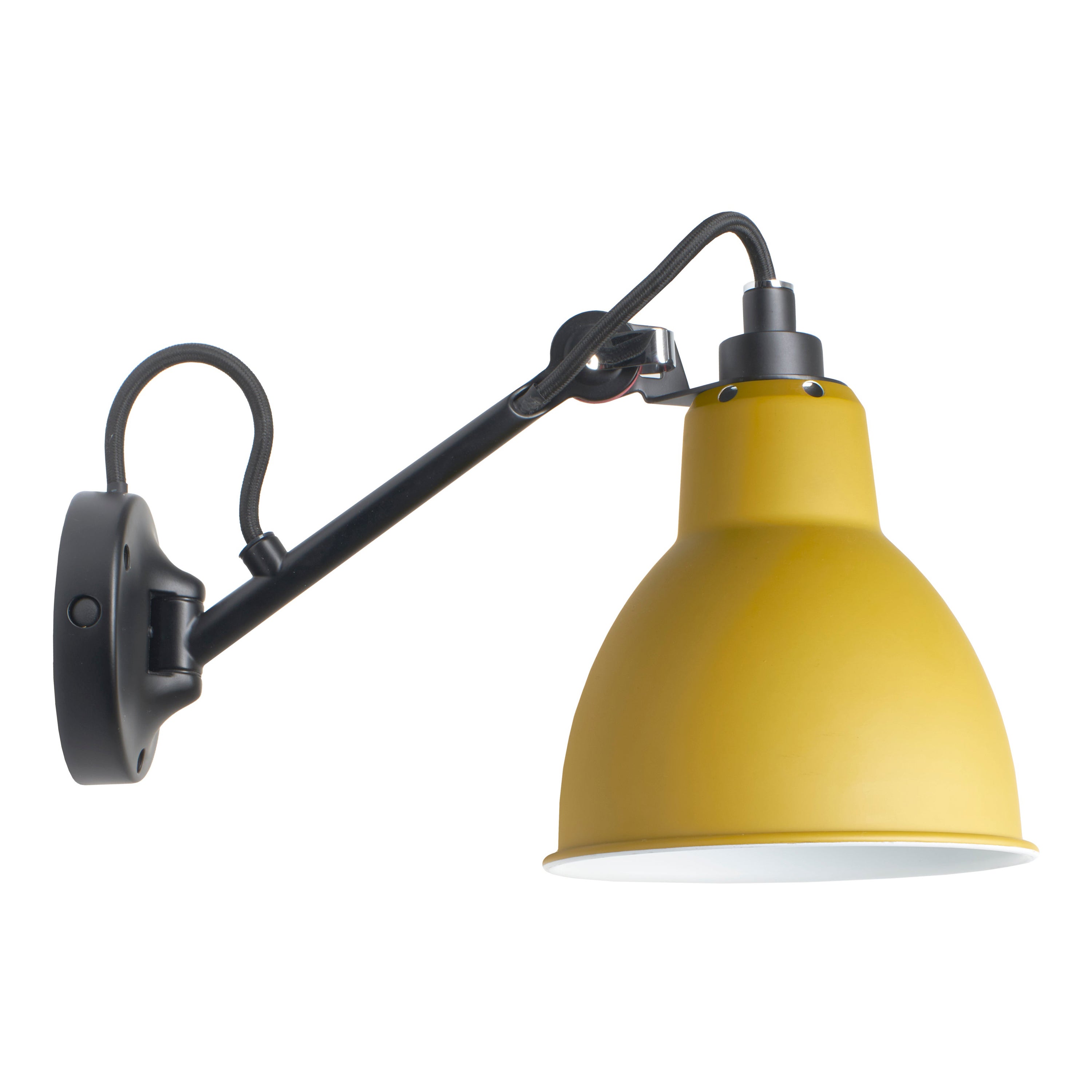 DCW Editions La Lampe Gras N°104 Wandleuchte mit schwarzem Arm und gelbem Lampenschirm im Angebot