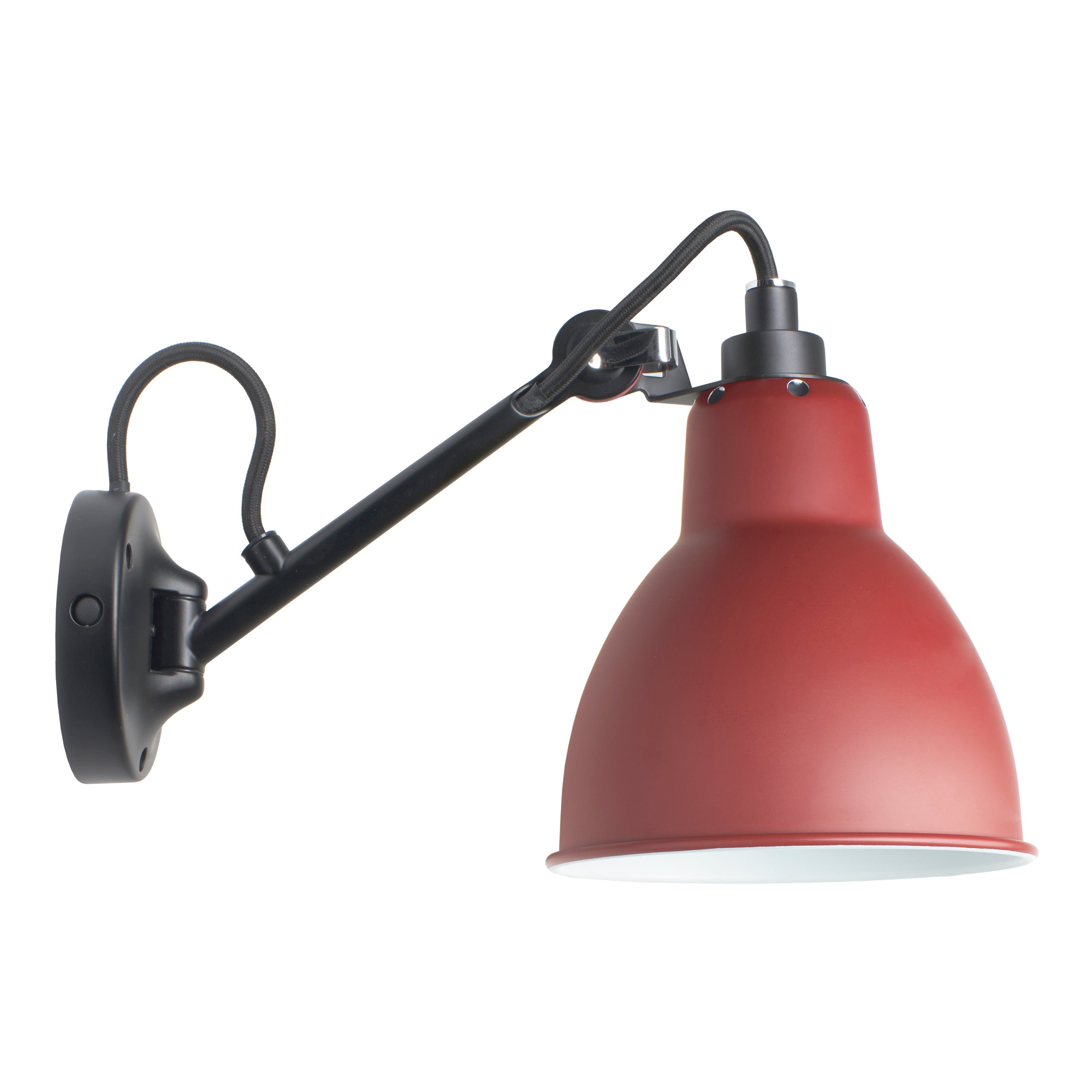 DCW Editions La Lampe Gras N°104 Wandleuchte mit schwarzem Arm und rotem Lampenschirm im Angebot