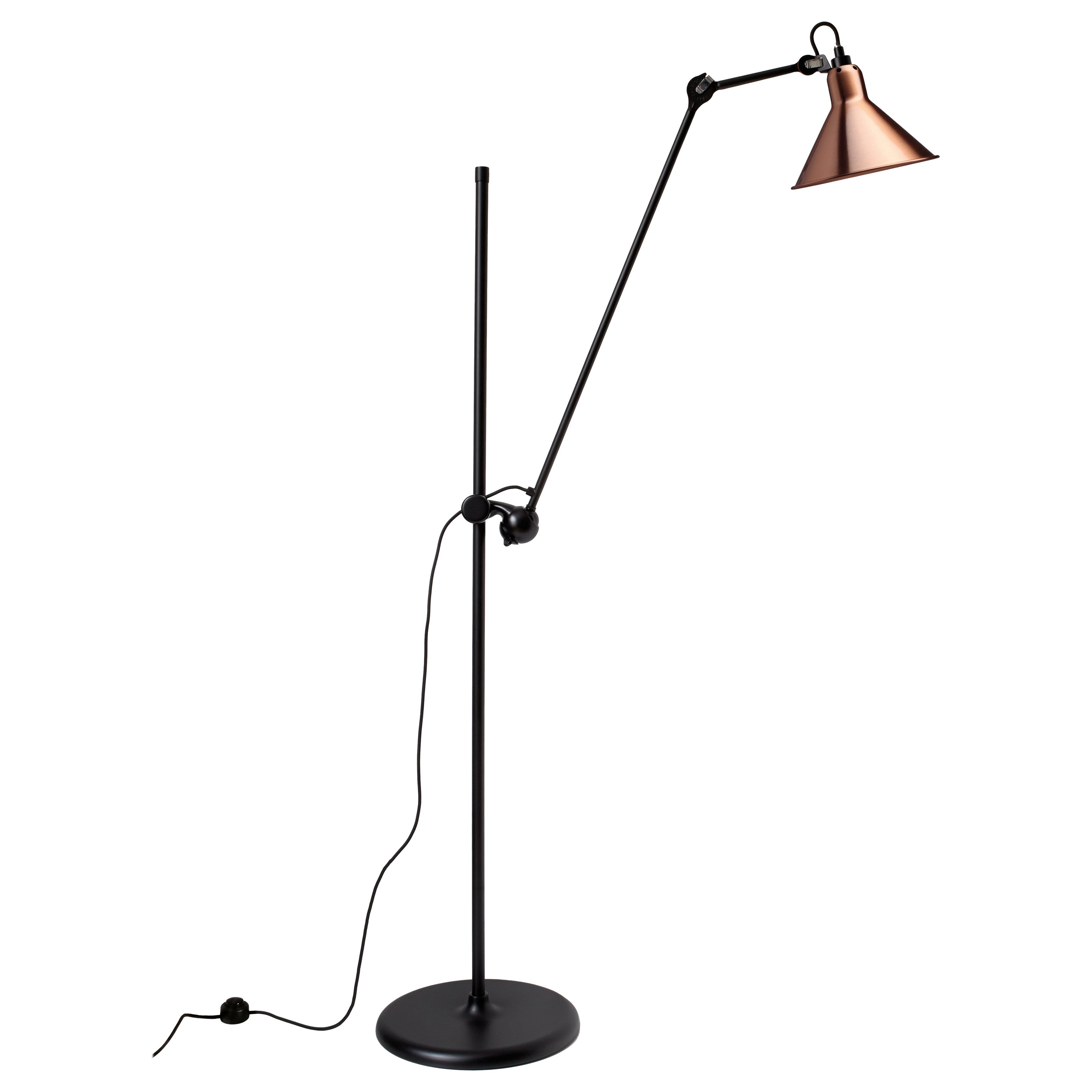 DCW Editions La Lampe Gras N°215 Floor Lamp in Black Arm and Copper Shade For Sale