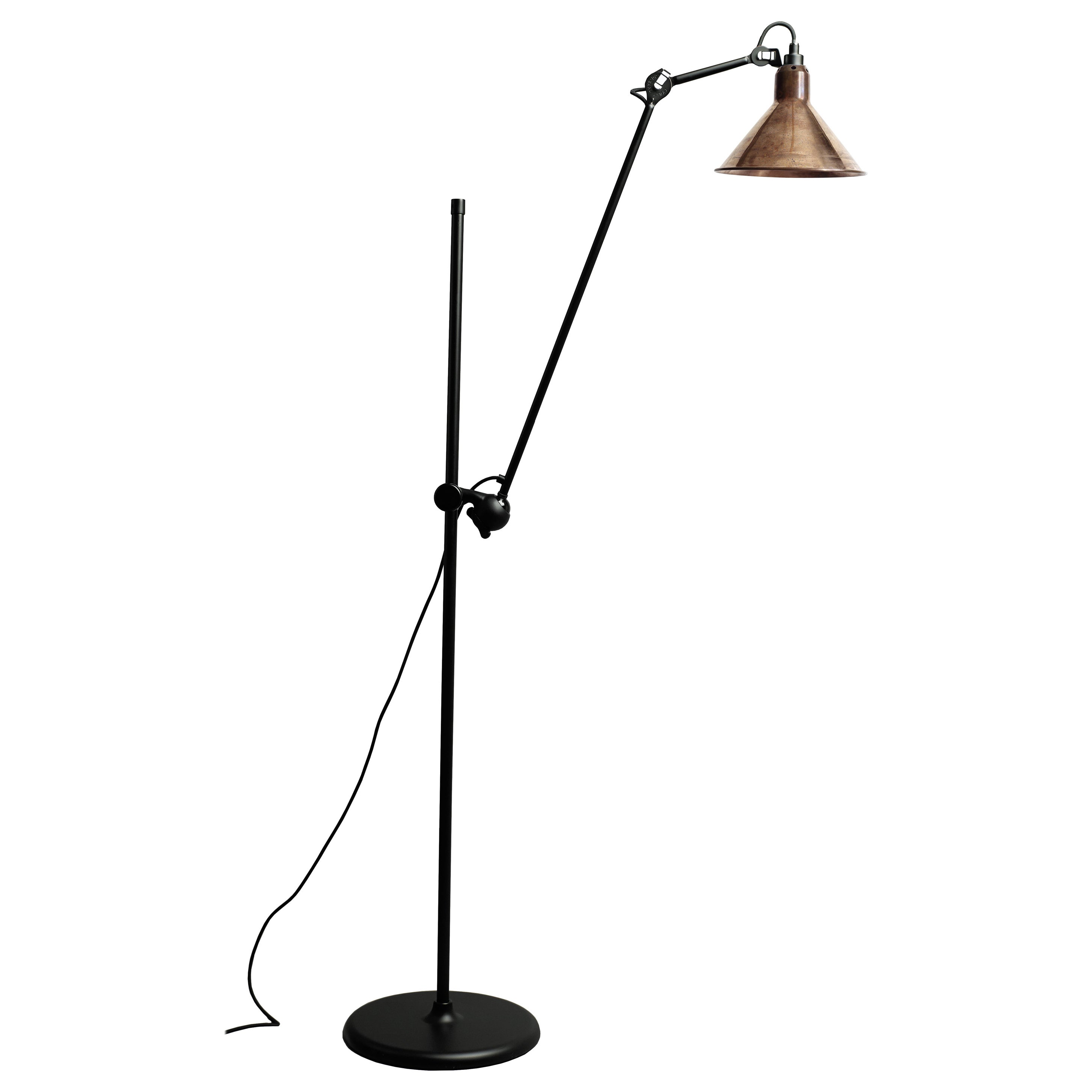 DCW Editions La Lampe Gras N°215 Floor Lamp in Black Arm and Raw Copper Shade For Sale