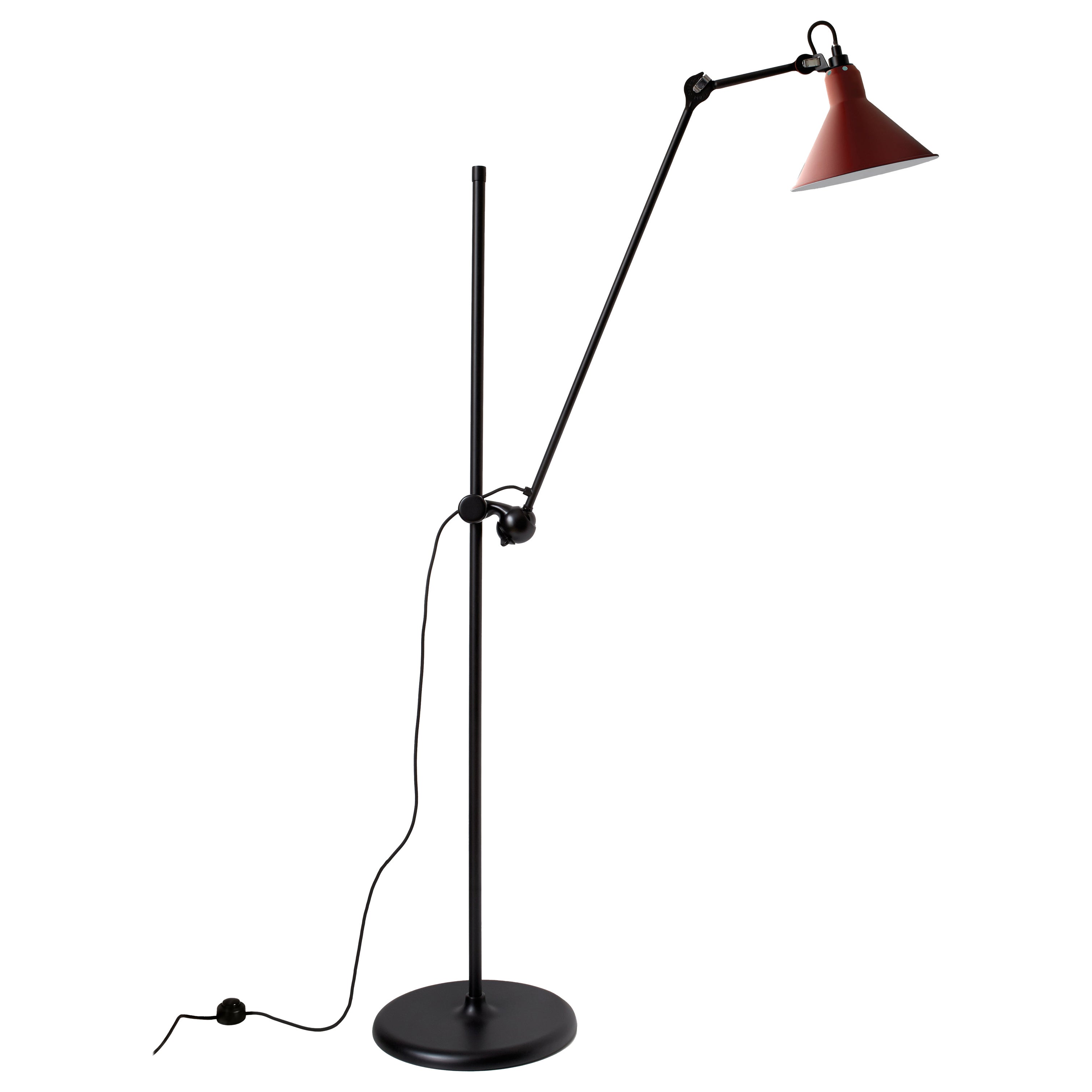 DCW Editions La Lampe Gras N°215 Floor Lamp in Black Arm and Red Shade For Sale