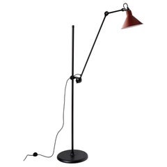 DCW Editions La Lampe Gras N°215 Floor Lamp in Black Arm and Red Shade