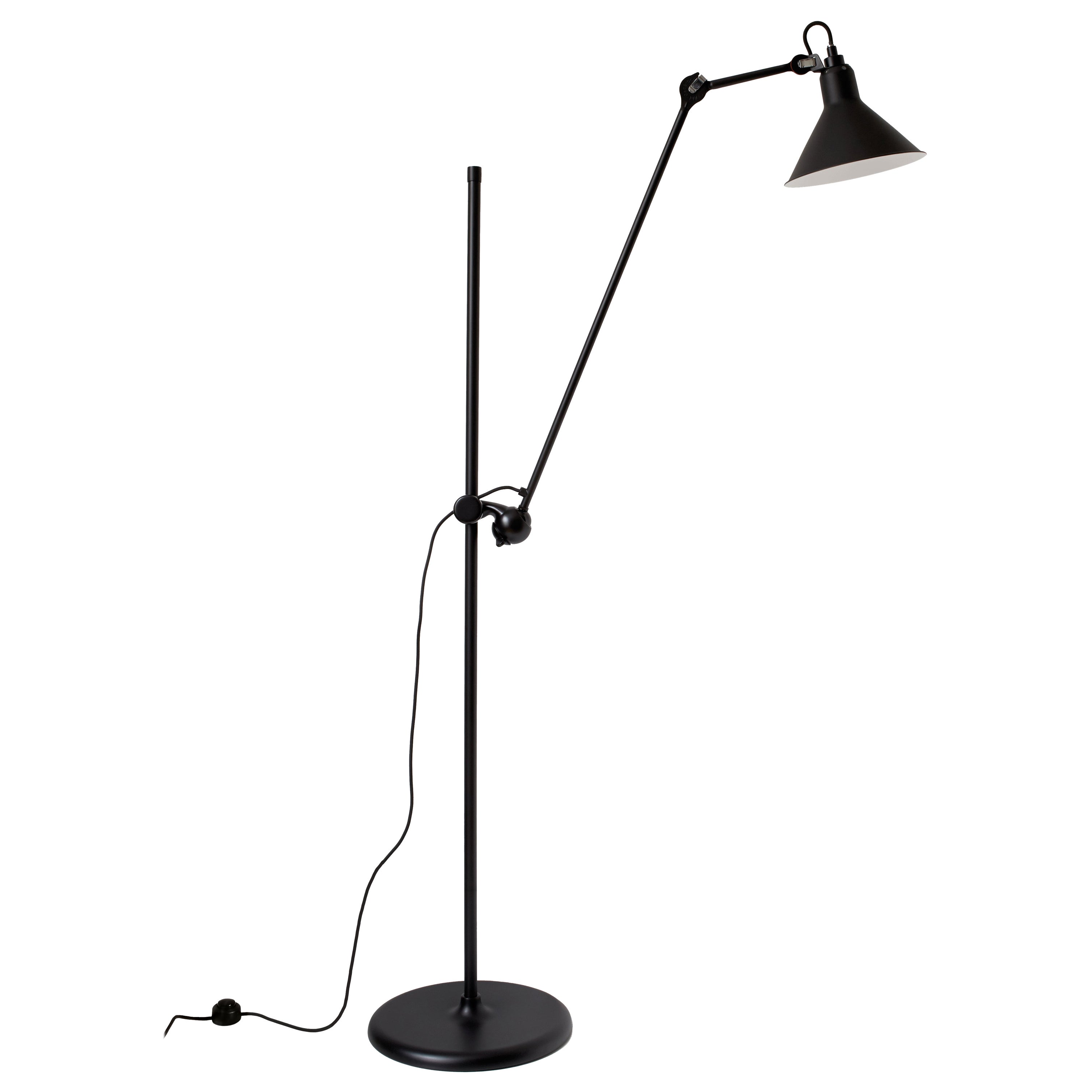 DCW Editions La Lampe Gras N°215 Floor Lamp in Black Arm and Shade