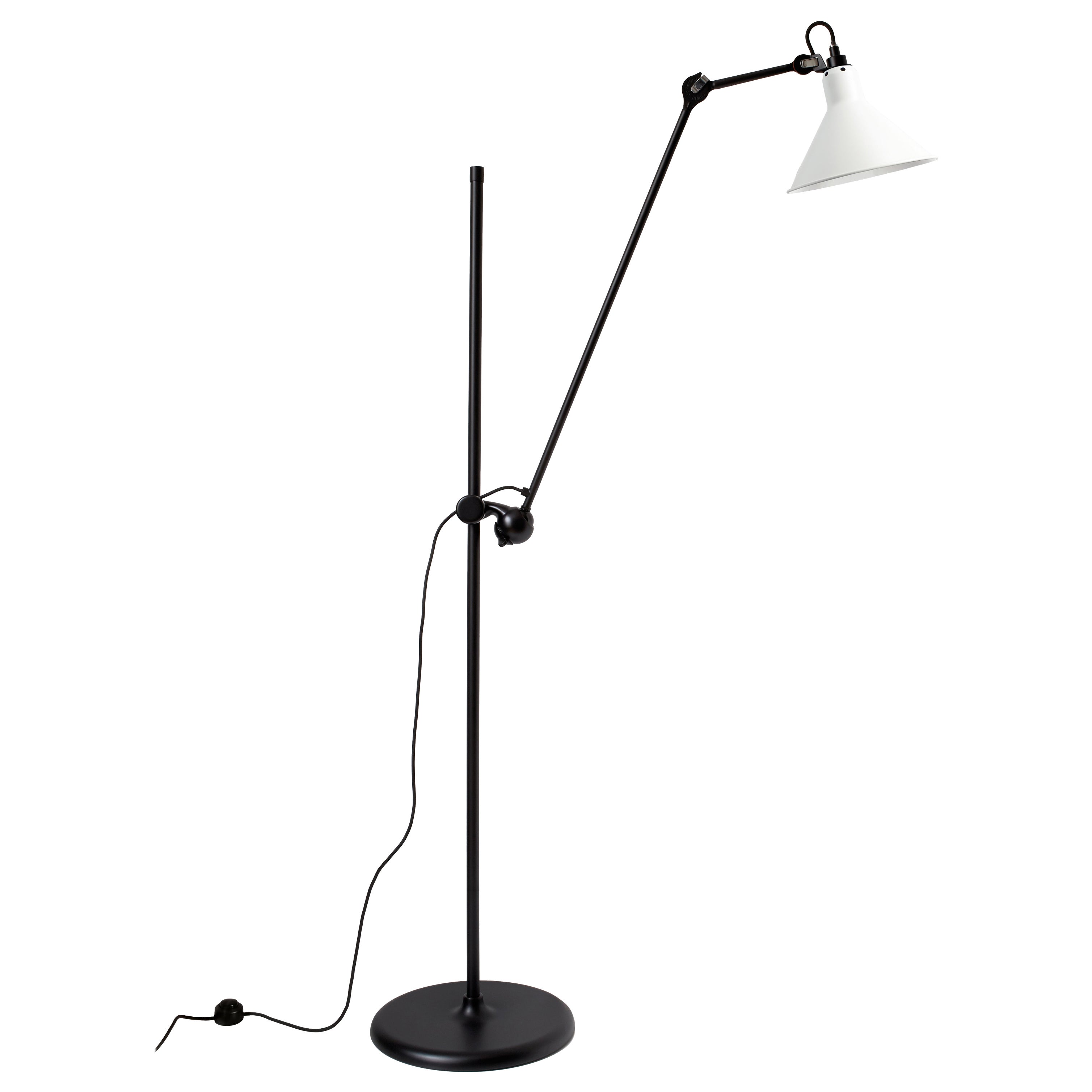 DCW Editions La Lampe Gras N°215 Floor Lamp in Black Arm and White Shade For Sale