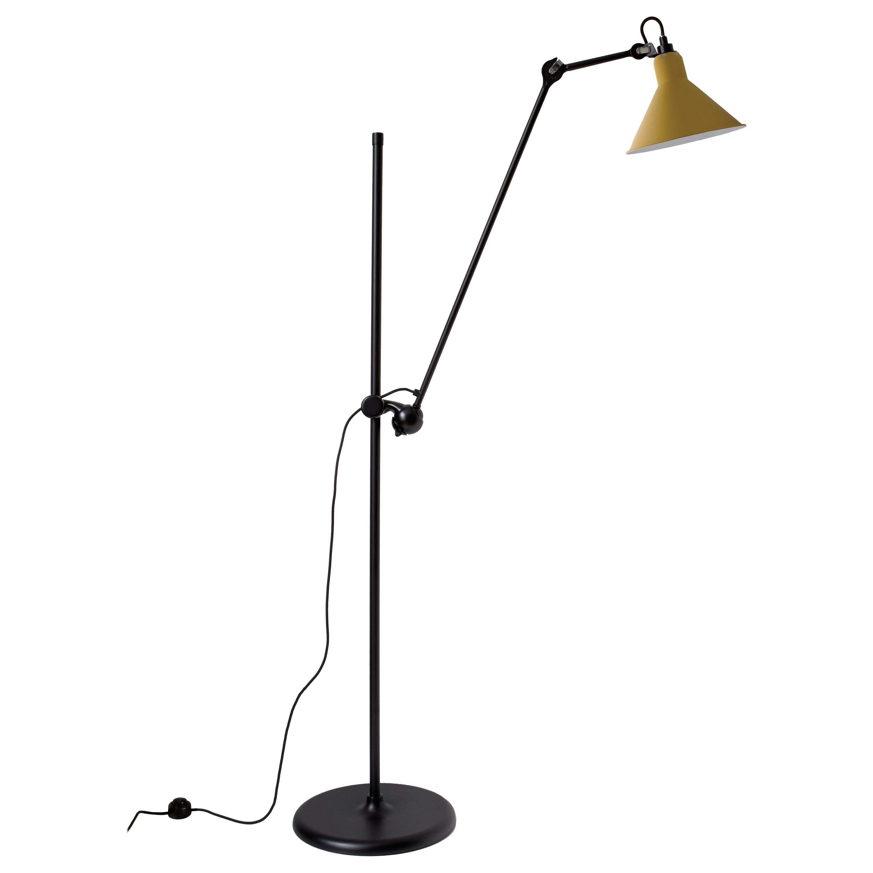 DCW Editions La Lampe Gras N°215 Floor Lamp in Black Arm and Yellow Shade For Sale