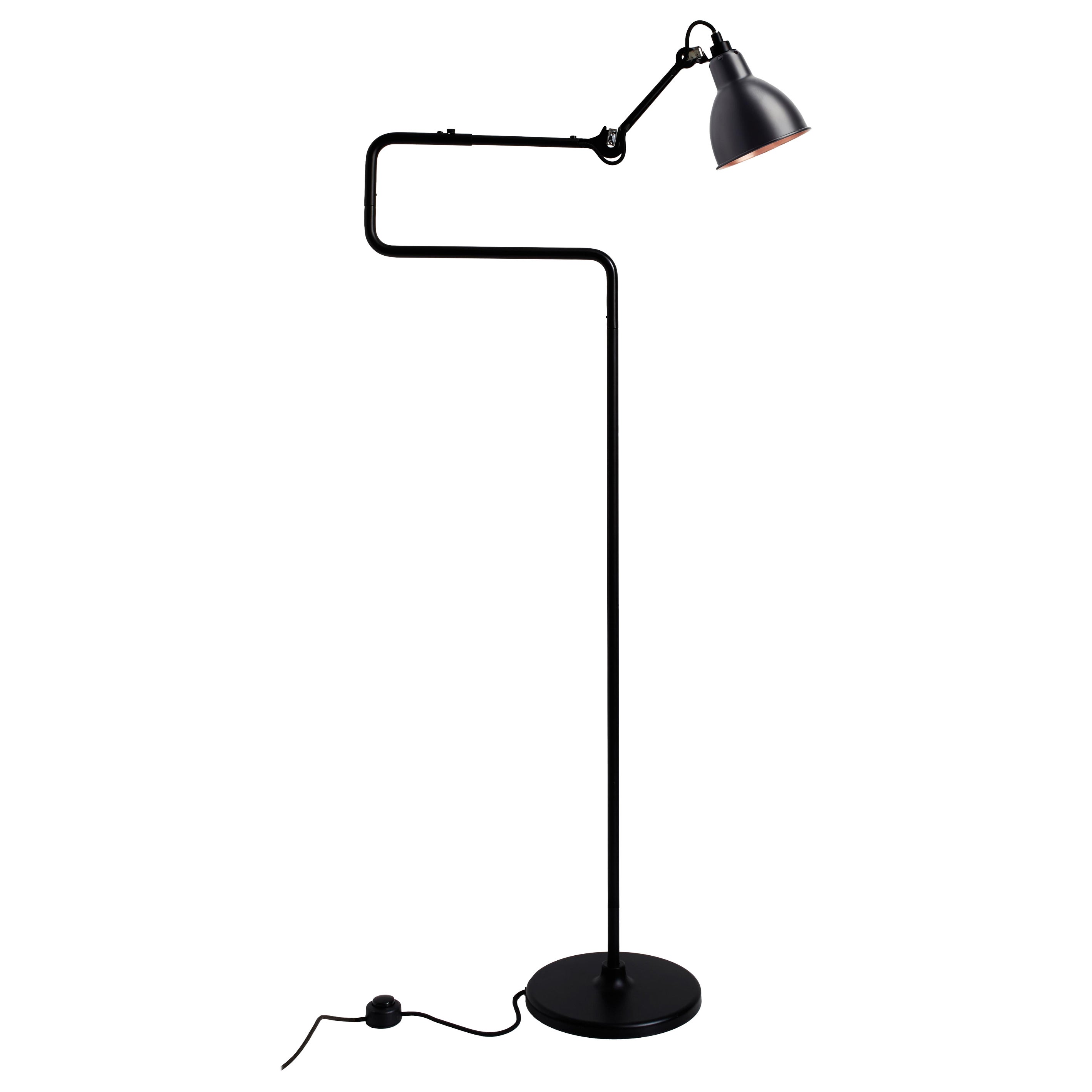 DCW Editions La Lampe Gras N°411 Floor Lamp in Black Arm and Black Copper Shade