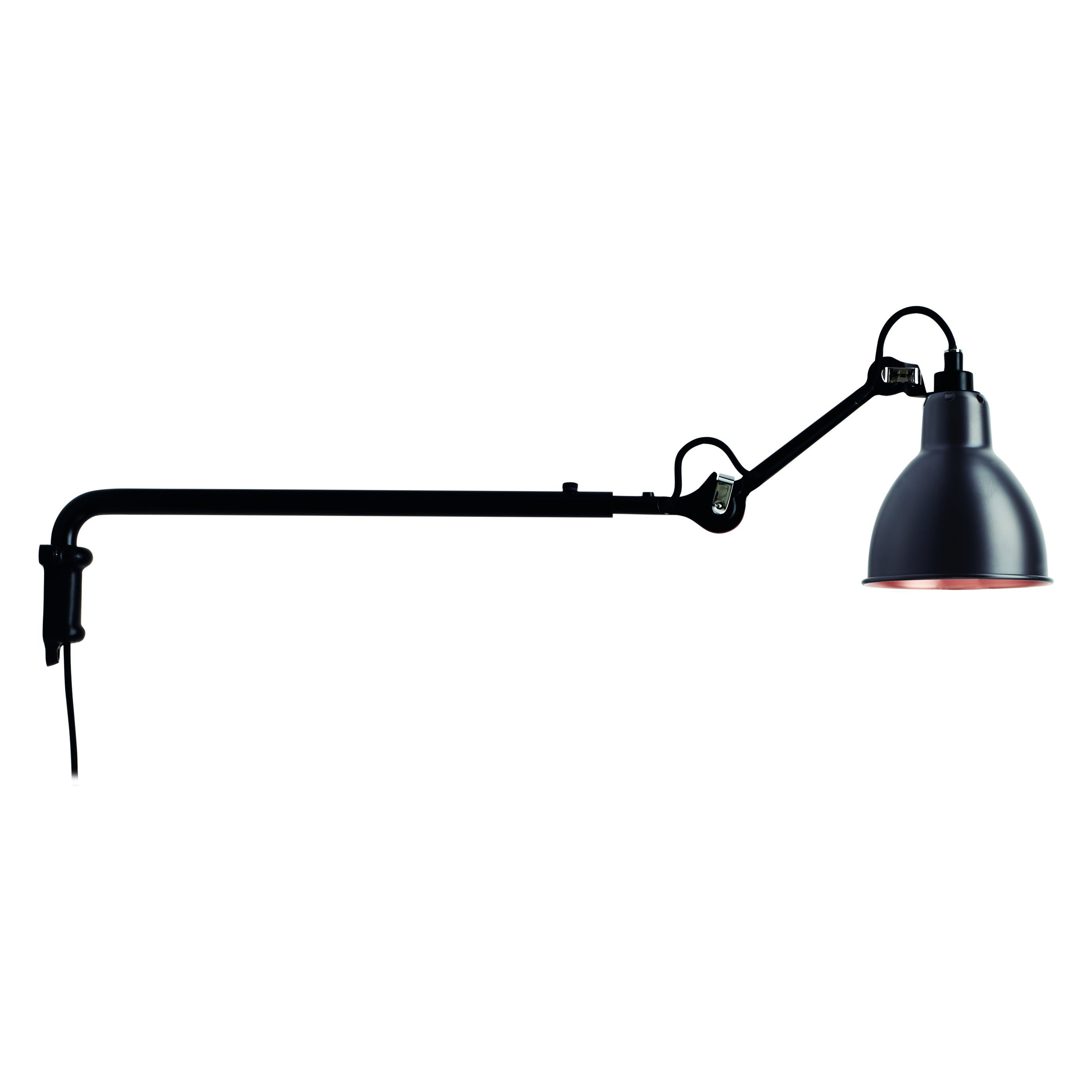 DCW Editions La Lampe Gras N°203 Wandleuchte mit schwarzem Stahlarm und kupferfarbenem Schirm