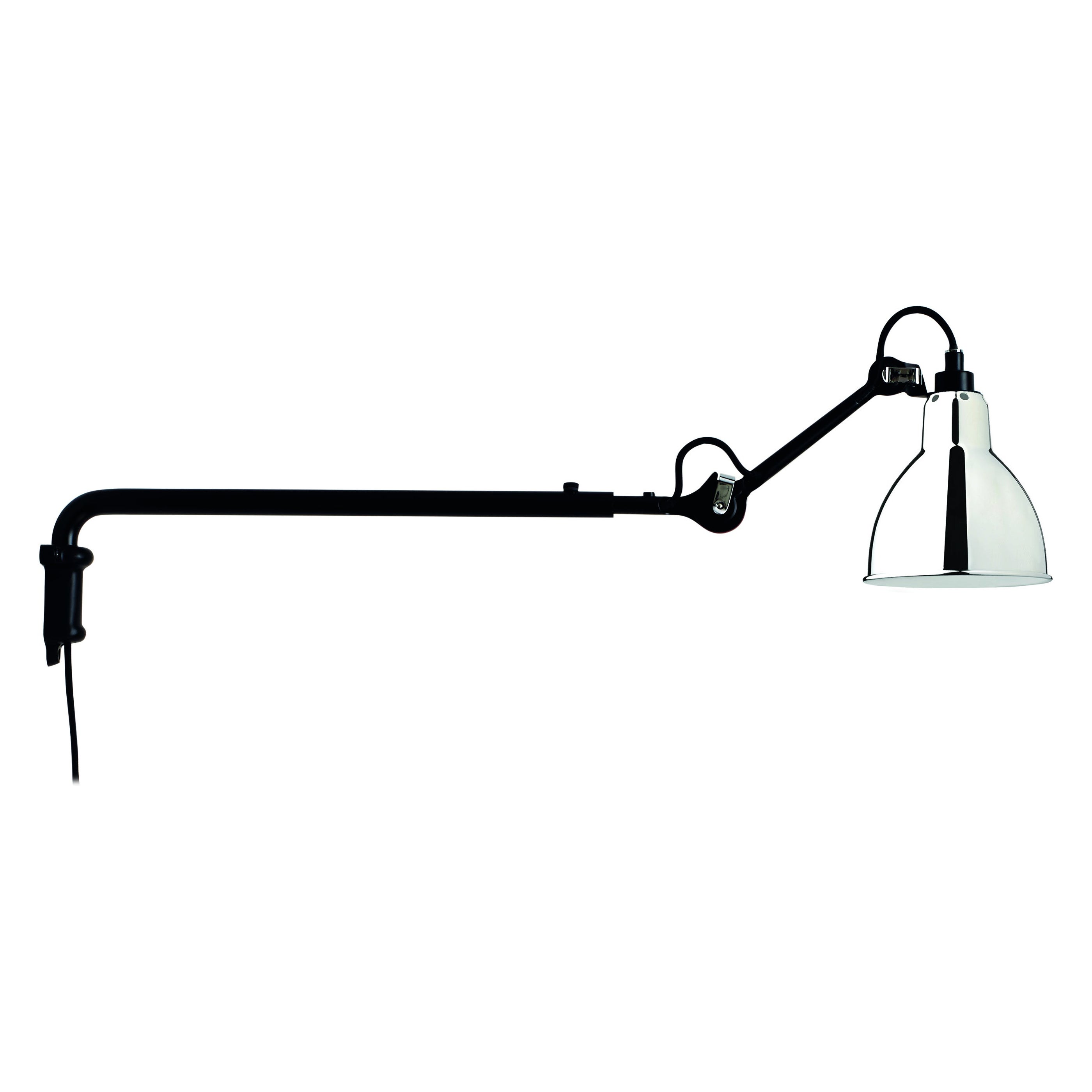 DCW Editions La Lampe Gras N°203 Wall Lamp in Black Steel Arm and Chrome Shade