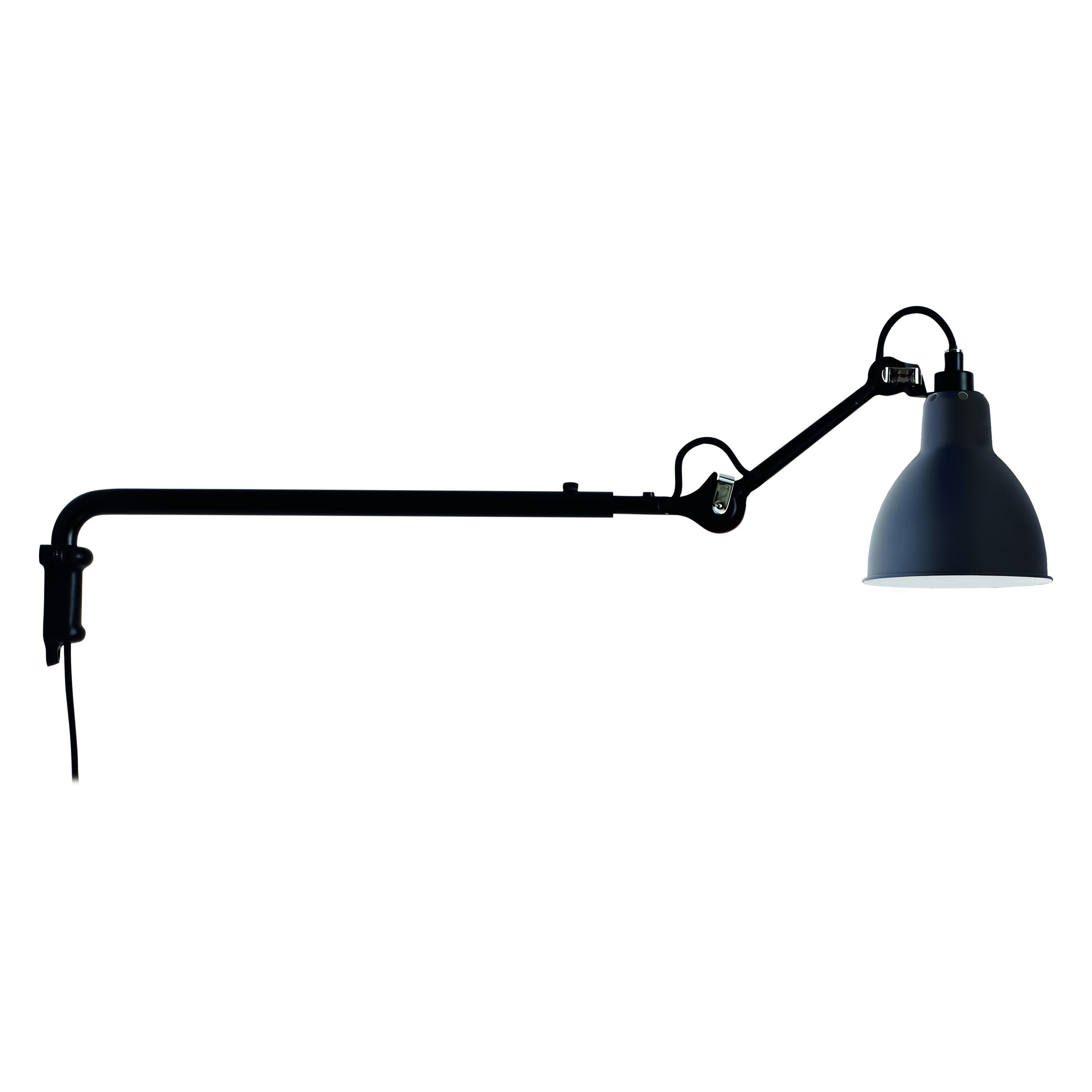 DCW Editions La Lampe Gras N°203 Wall Lamp in Black Steel Arm and Blue Shade For Sale